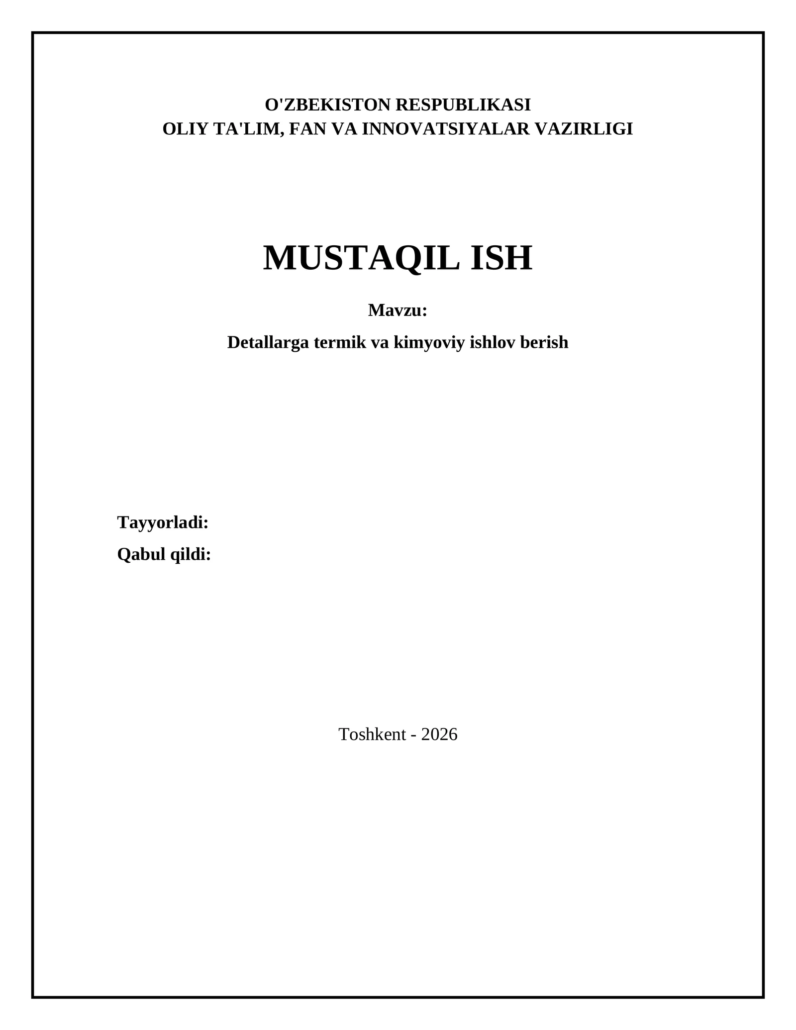 Detallarga termik va kimyoviy ishlov berish