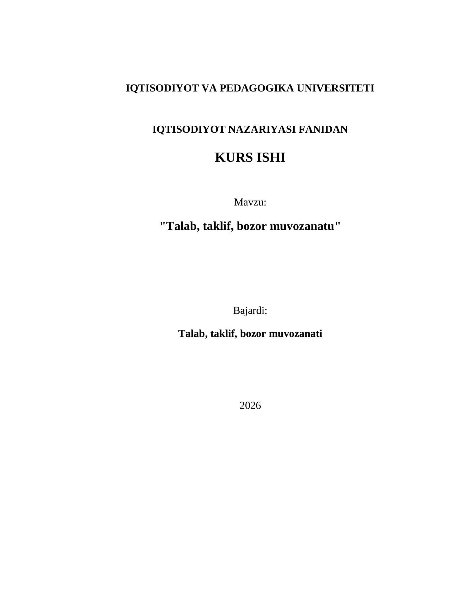 Talab, taklif, bozor muvozanatu