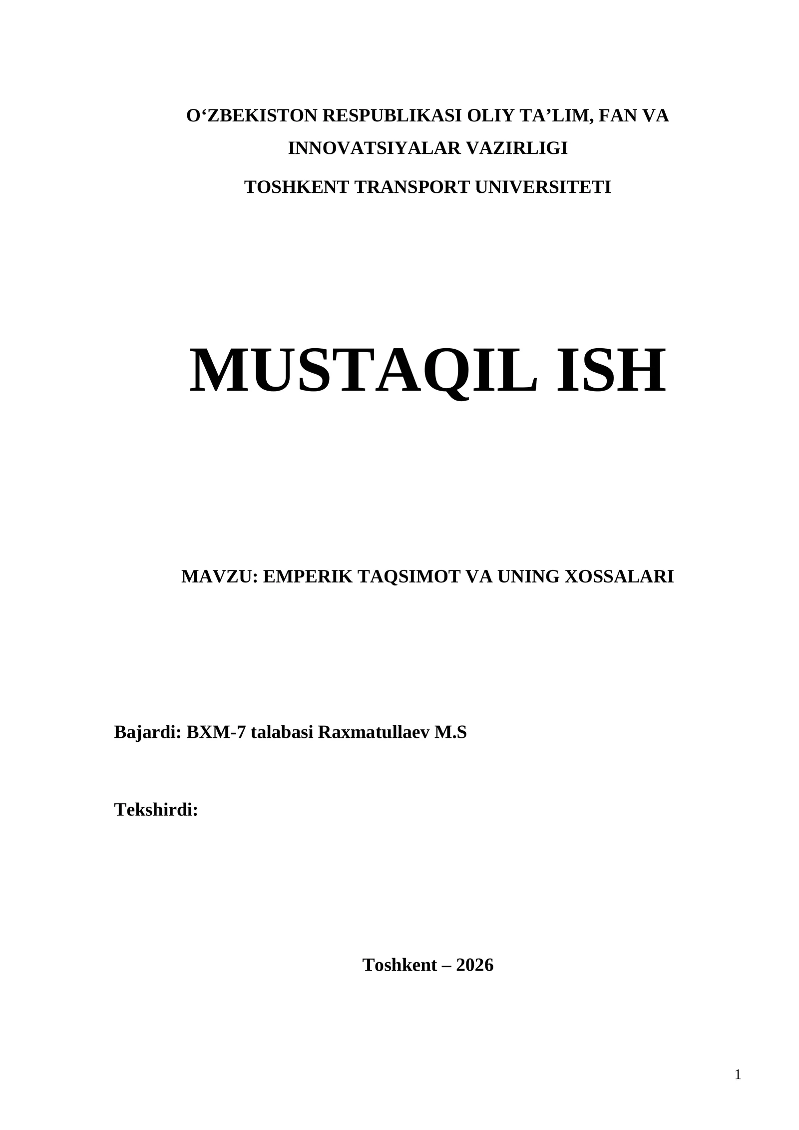 EMPERIK TAQSIMOT VA UNING XOSSALARI