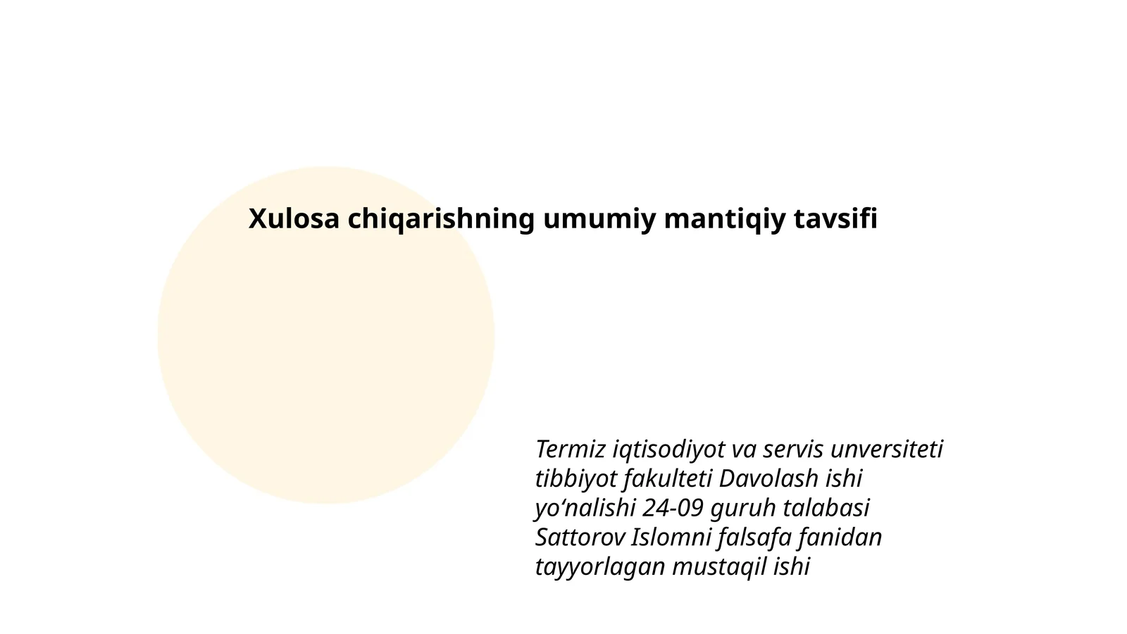 Davolash ishi yoʻnalishi