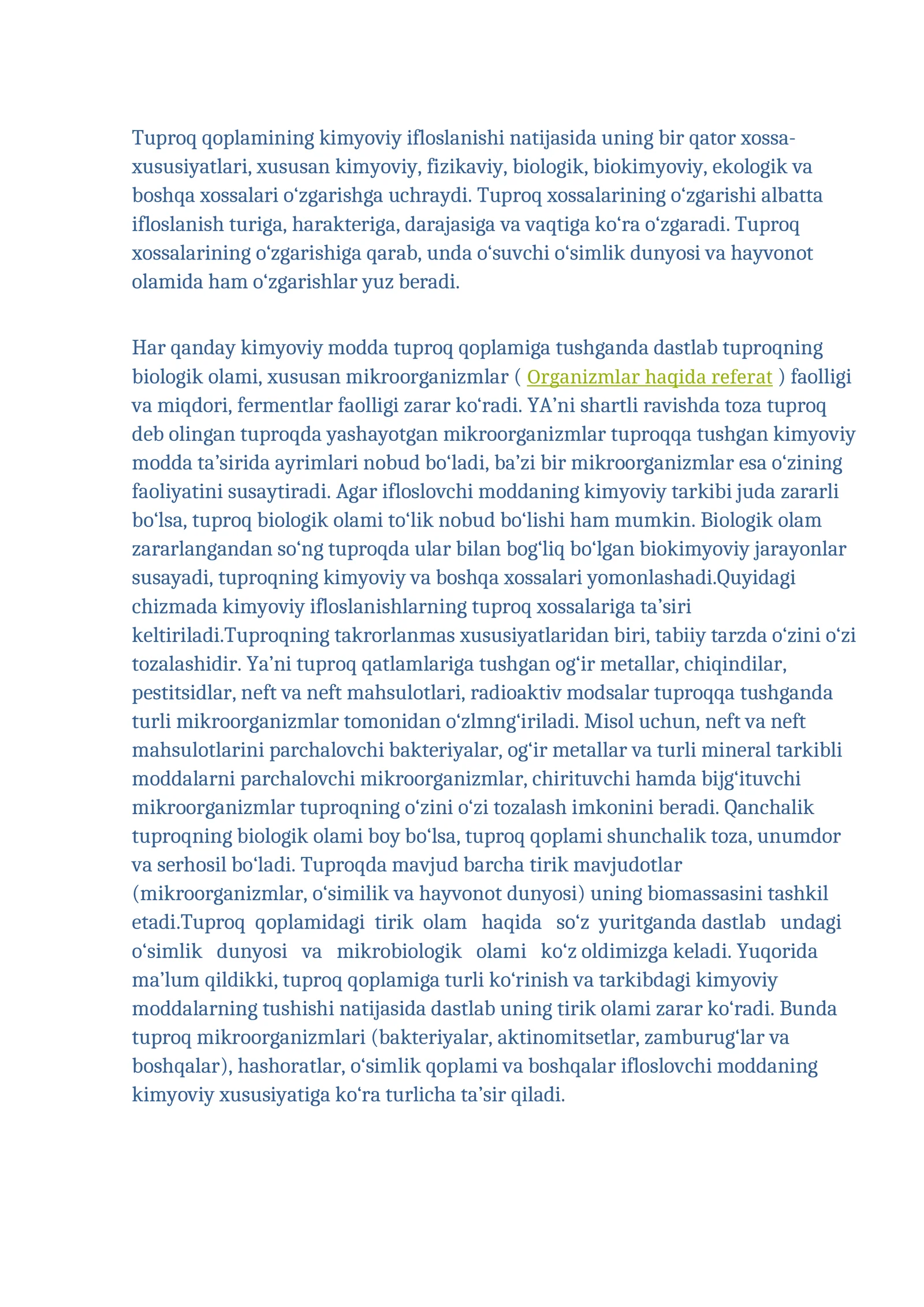 Tuproq Qoplamining Kimyoviy Ifloslanishi