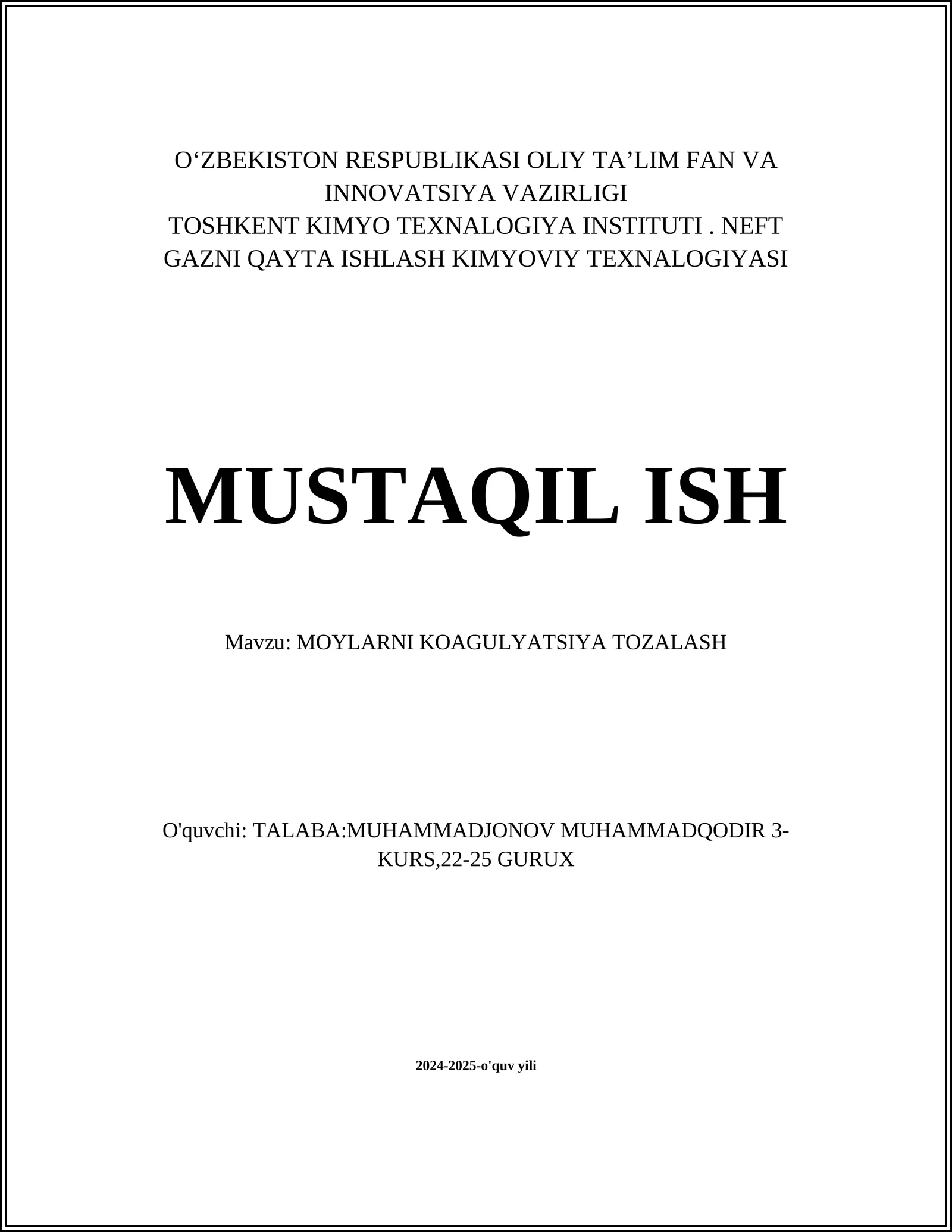 MOYLARNI KOAGULYATSIYA TOZALASH