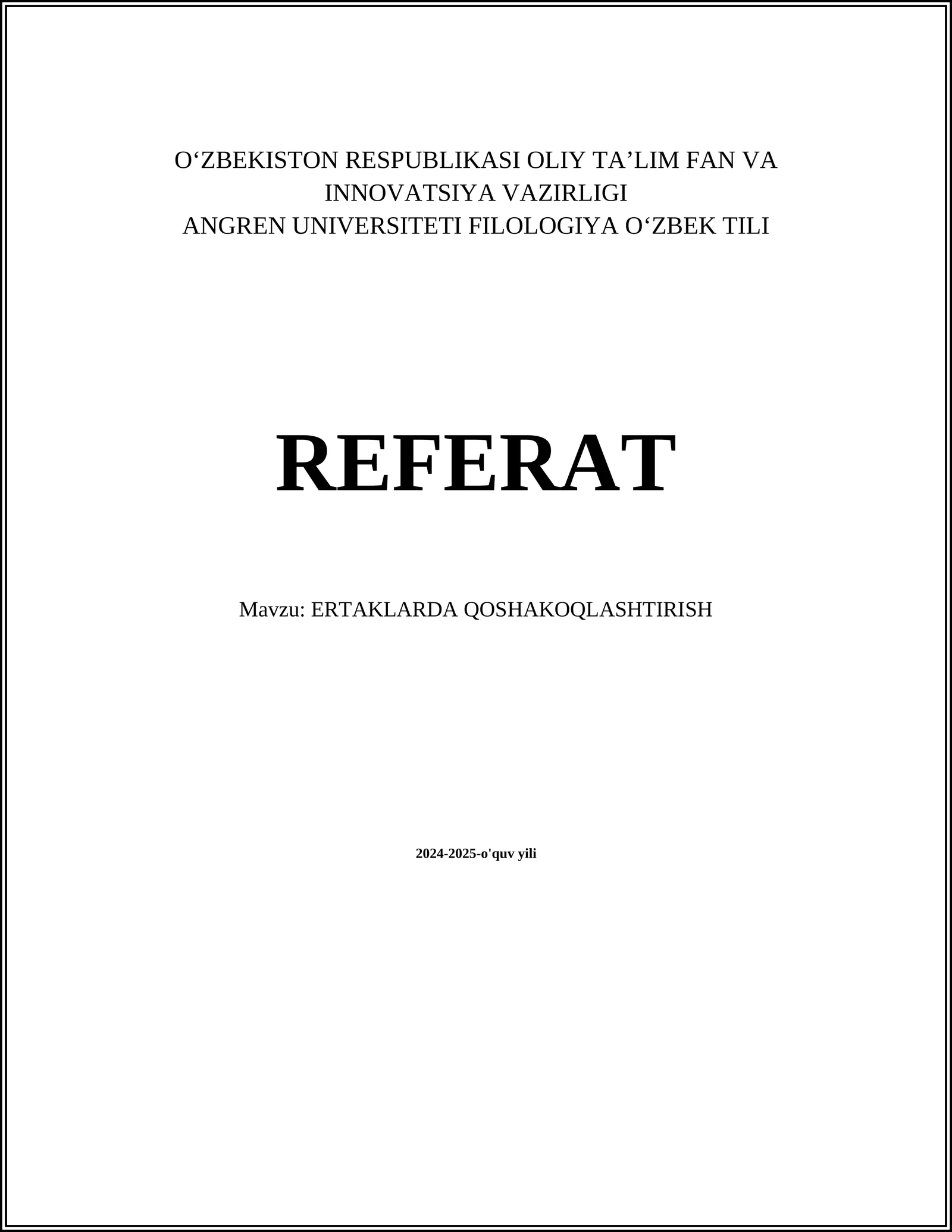 ERTAKLARDA QOSHAKOQLASHTIRISH