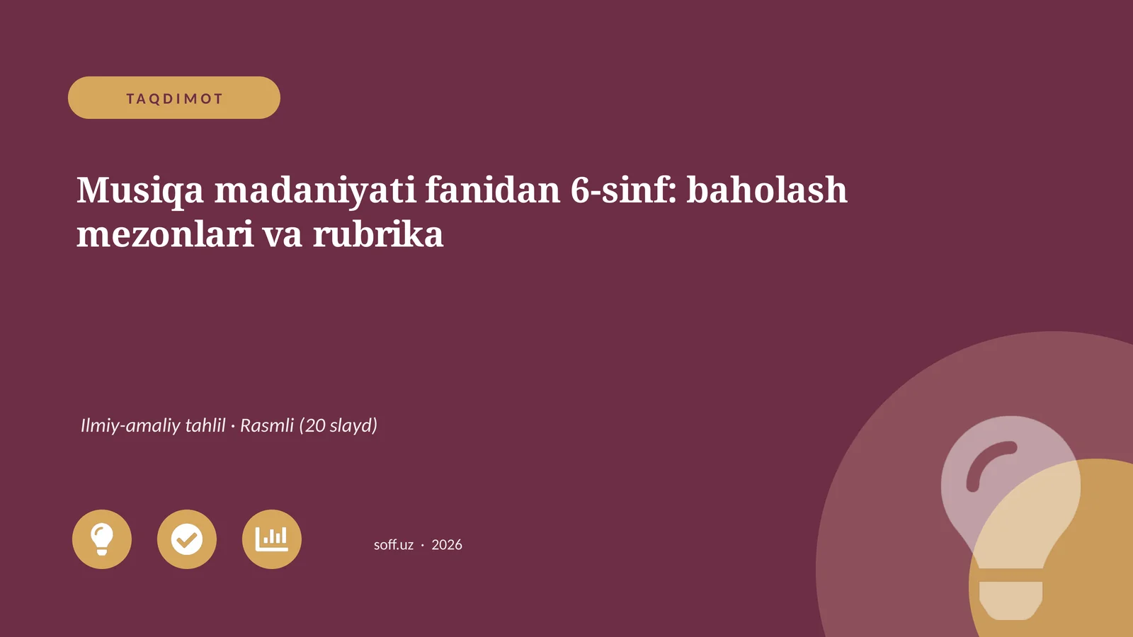 Musiqa madaniyati fanidan 6-sinf: baholash mezonlari va rubrika