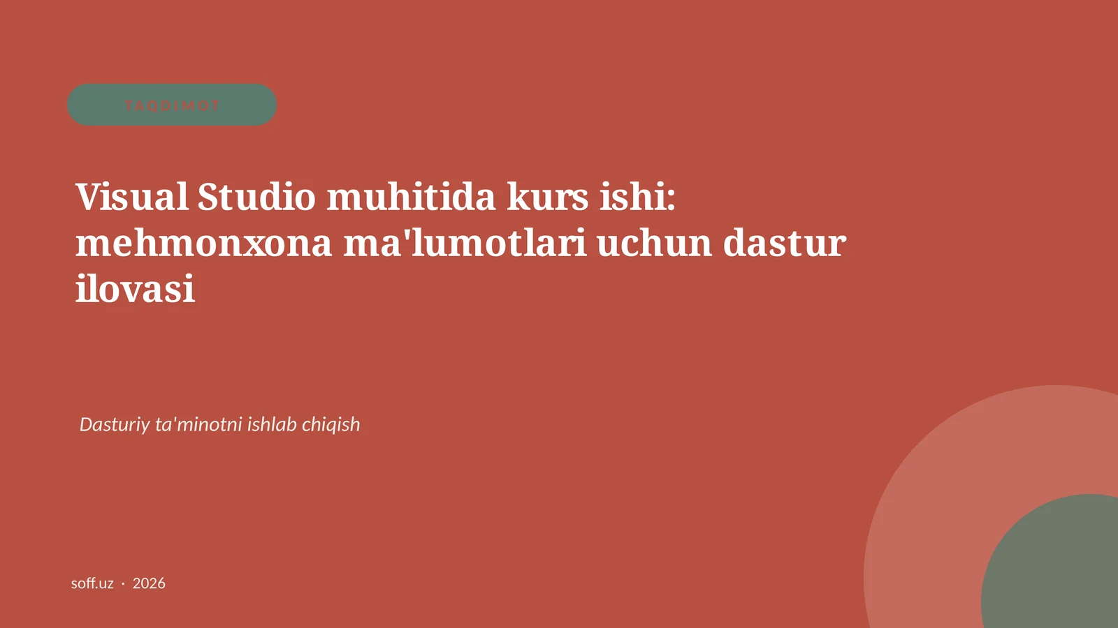Visual Studio muhitida kurs ishi: mehmonxona ma'lumotlari uchun dastur ilovasi