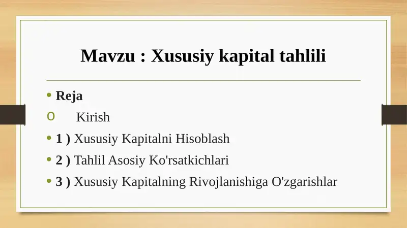 Xususiy kapital tahlili
