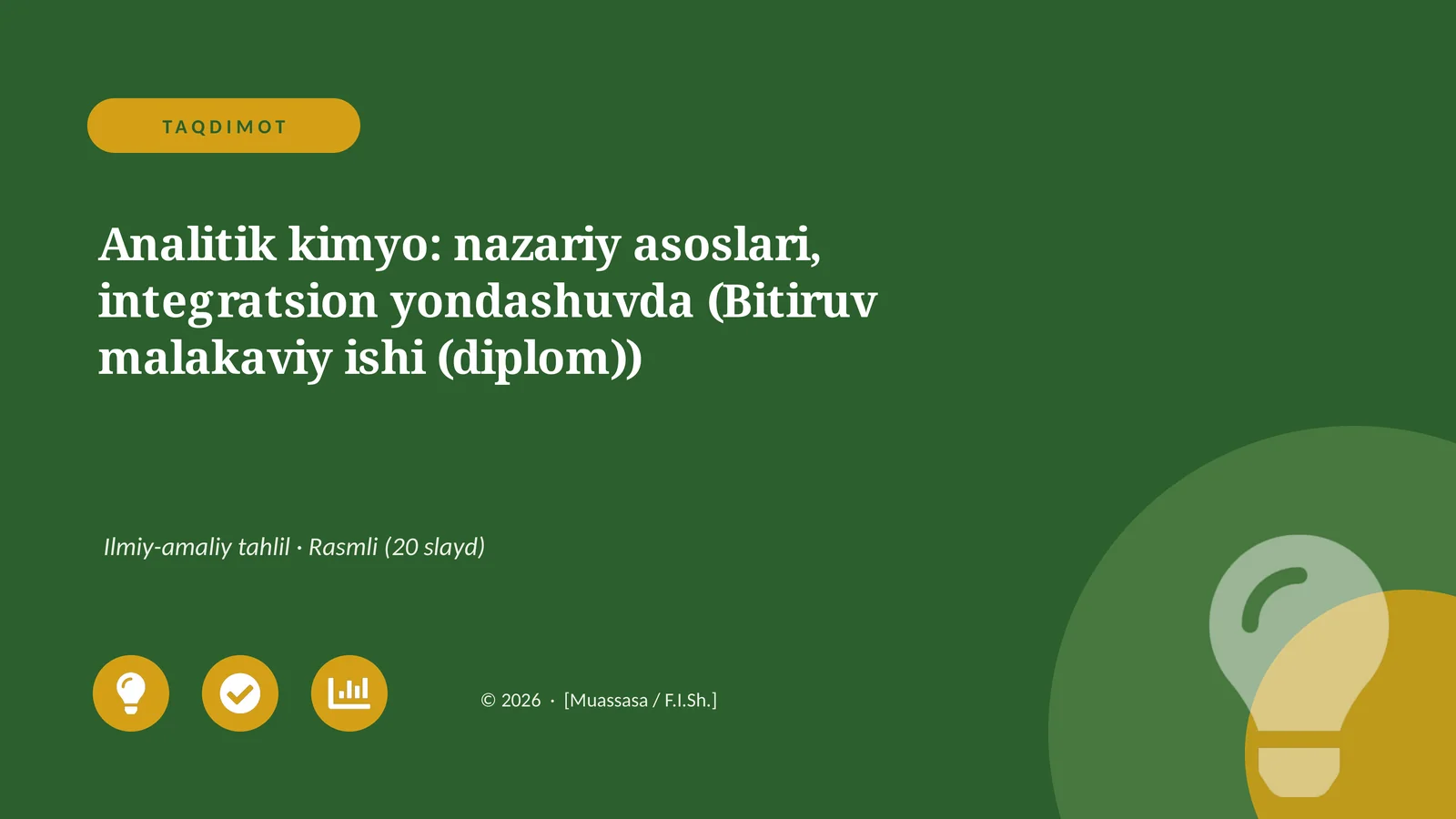 Analitik kimyo: nazariy asoslari, integratsion yondashuvda (Bitiruv malakaviy ishi (diplom))