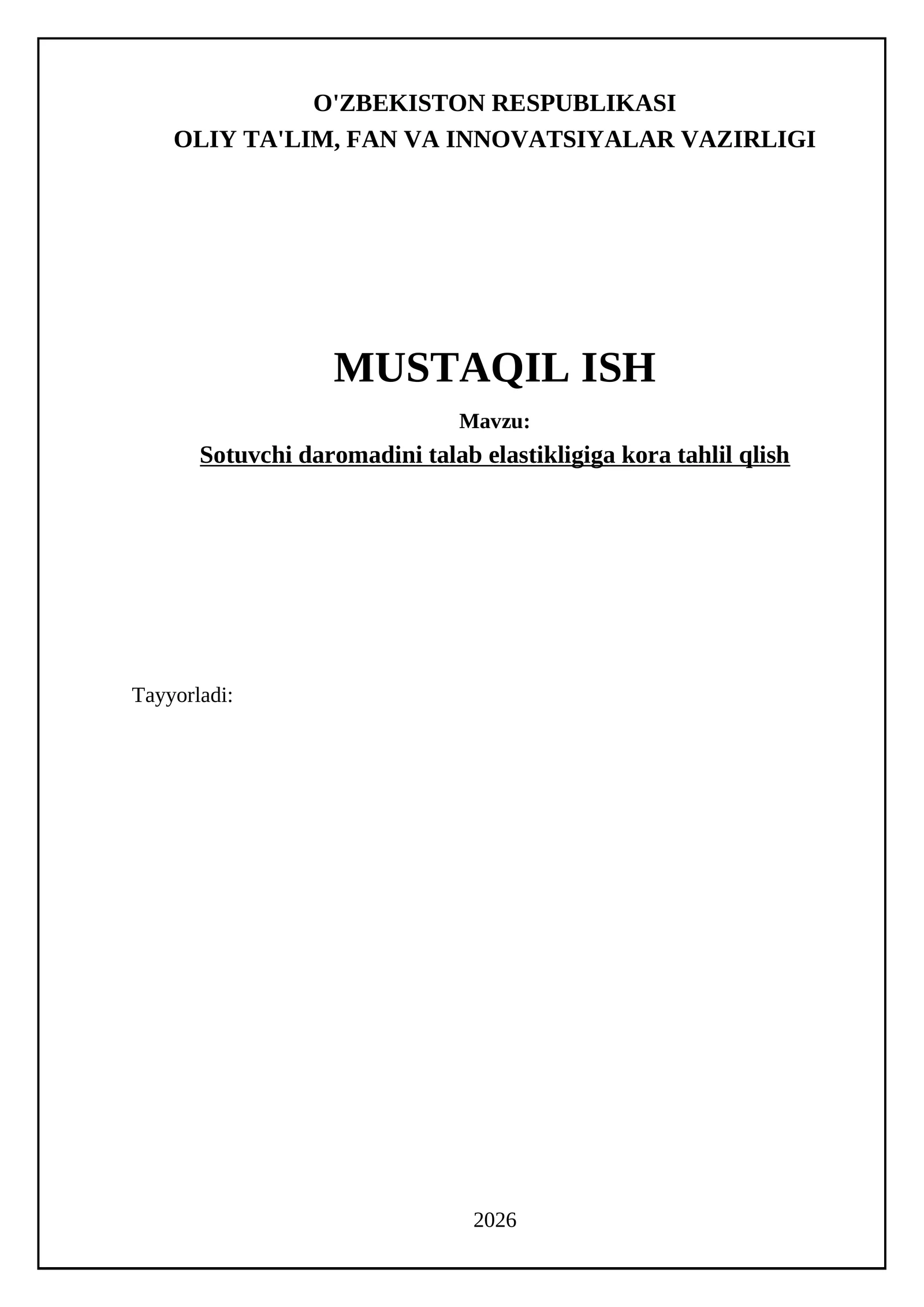Sotuvchi daromadini talab elastikligiga ko'ra tahlil qilish