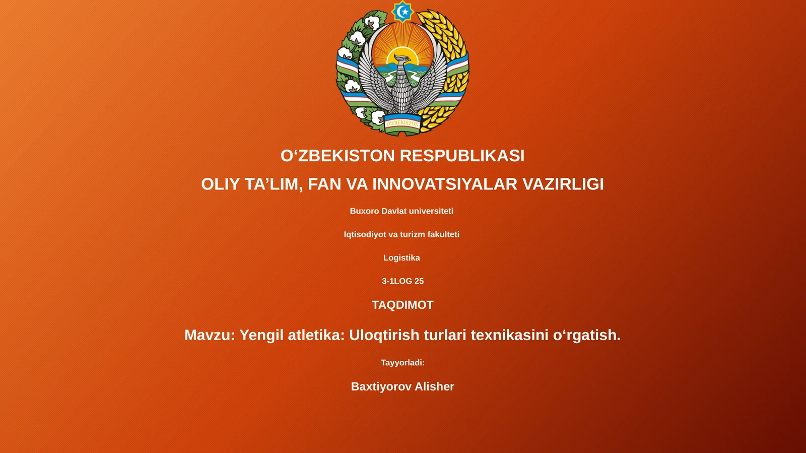 Yengil atletika: Uloqtirish turlari texnikasini oʻrgatish