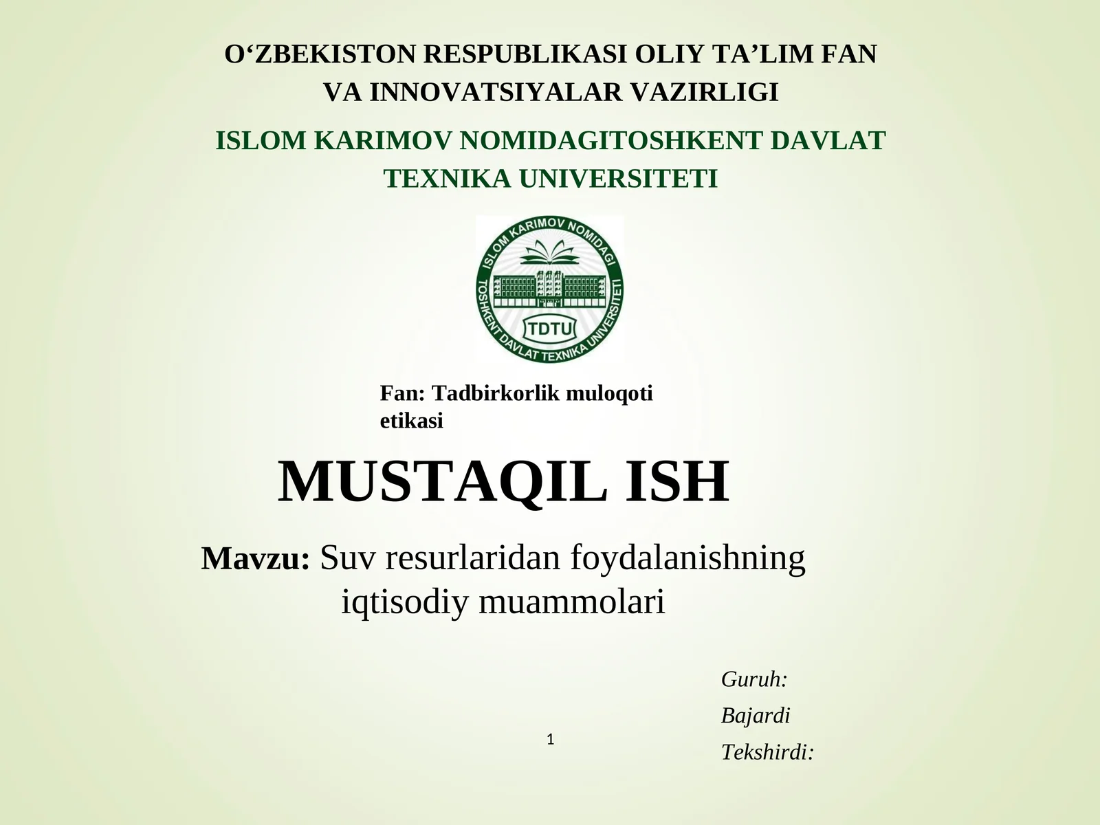 Suv resurlaridan foydalanishning iqtisodiy muammolari