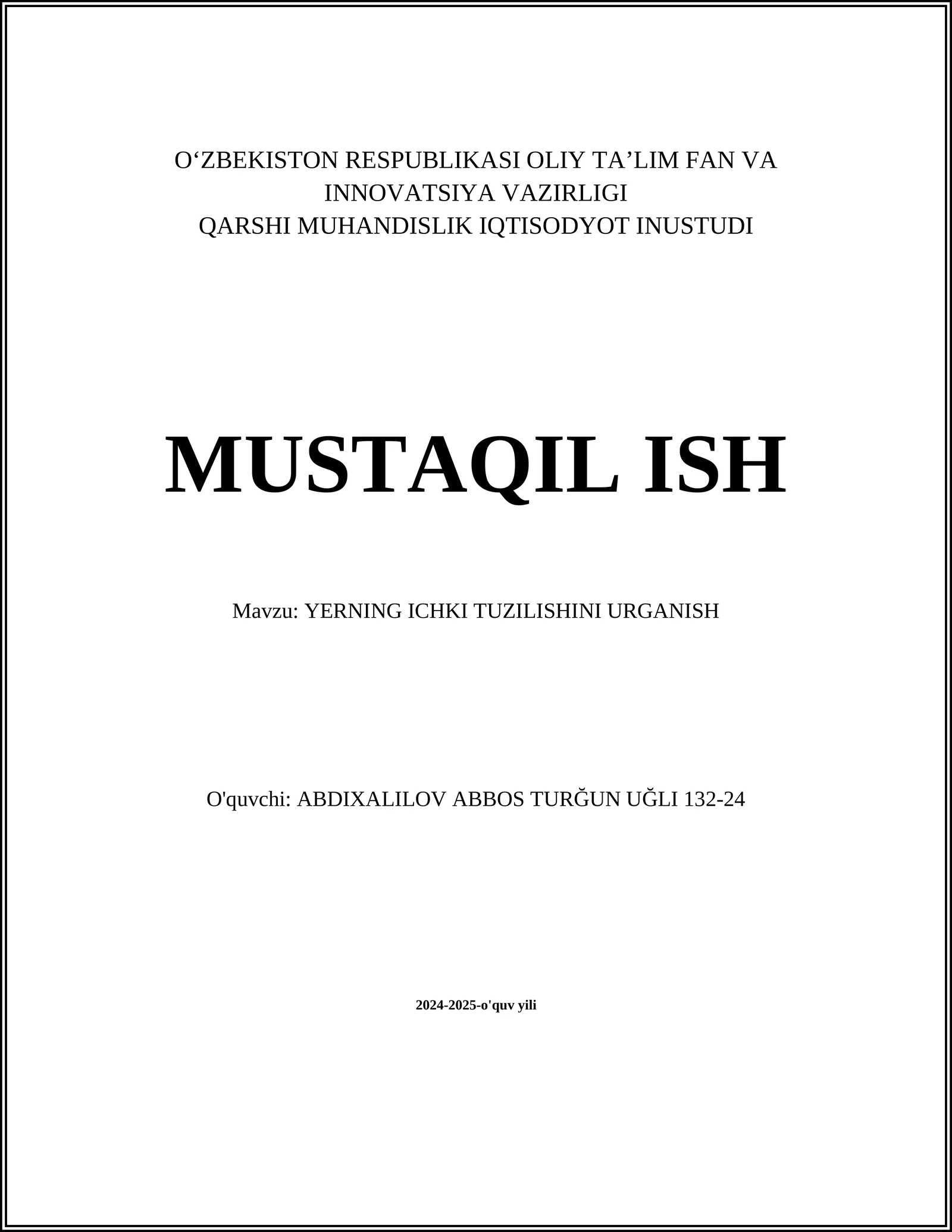 YERNING ICHKI TUZILISHINI URGANISH