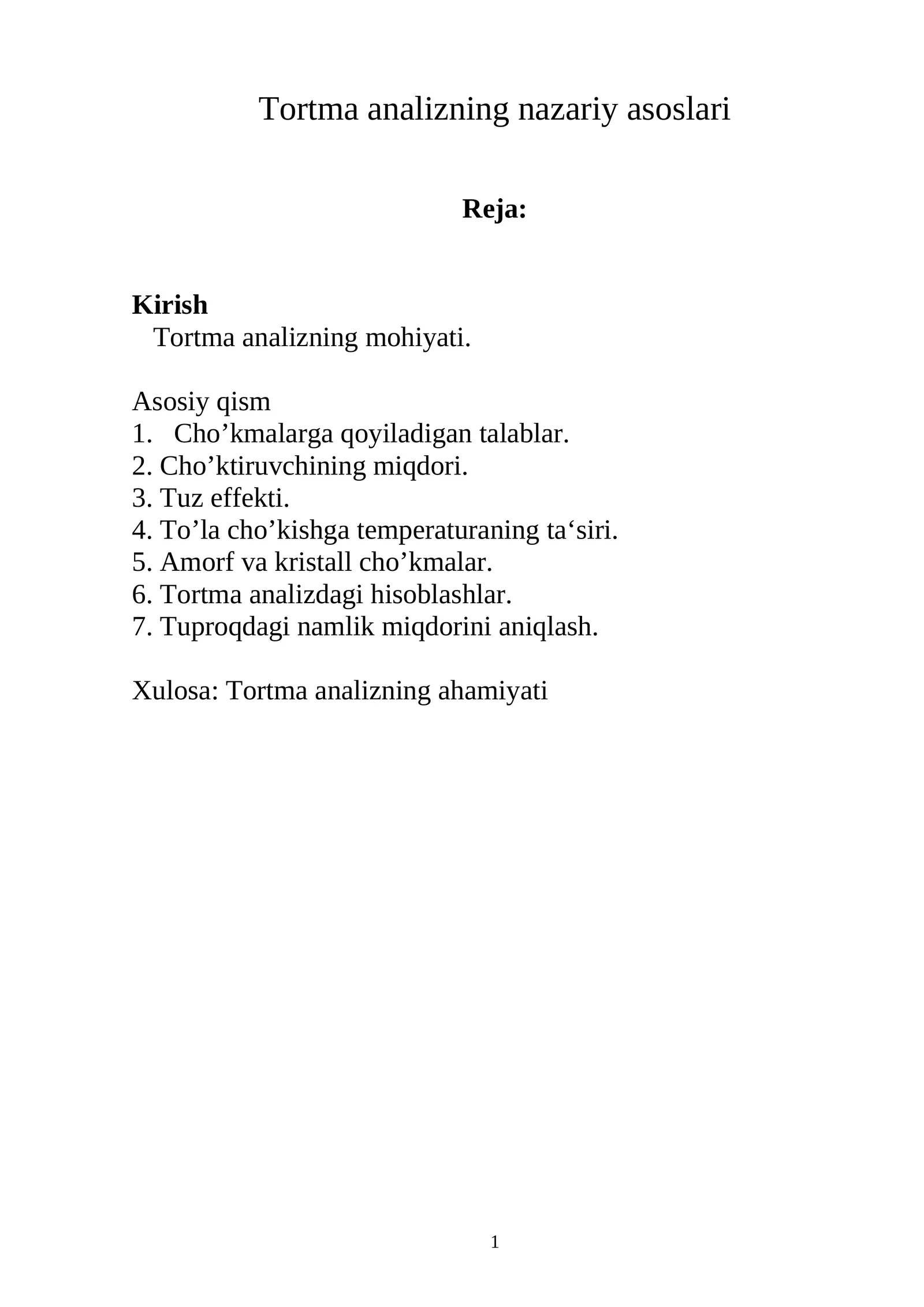 Tortma analizning nazariy asoslari