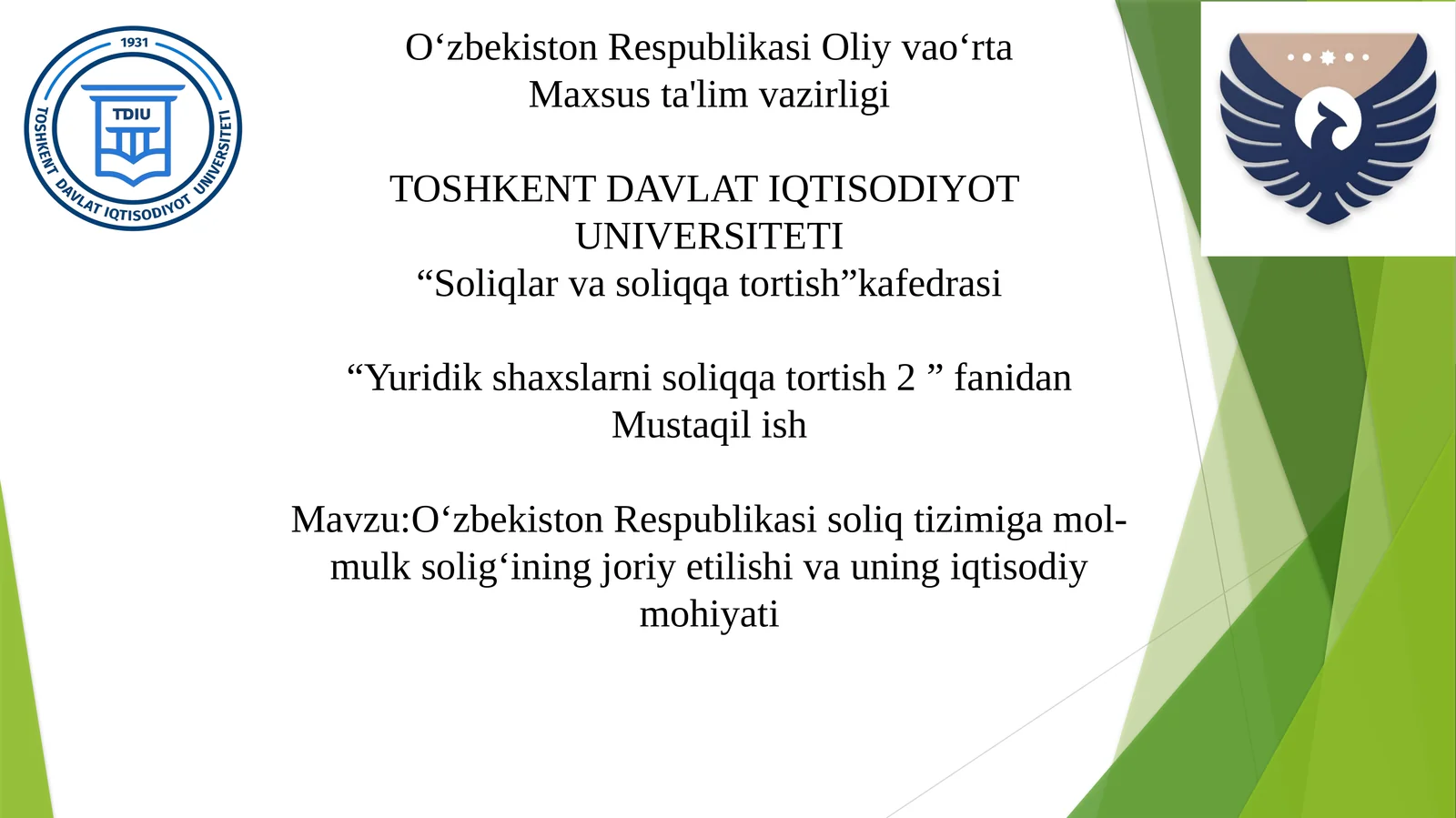 O‘zbekiston Respublikasisoliqtizimigamol-mulksolig‘iningjoriyetilishivauningiqtisodiymohiyati