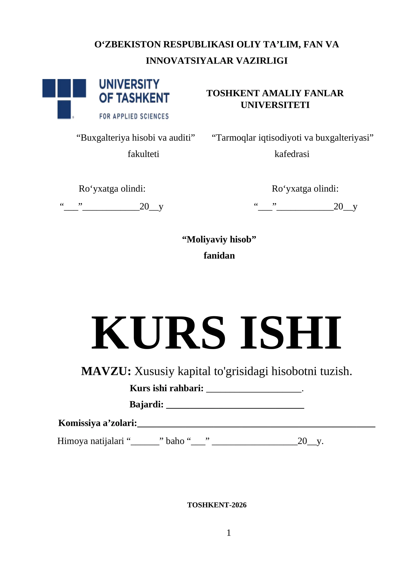 Xususiy kapital to'grisidagi hisobotni tuzish