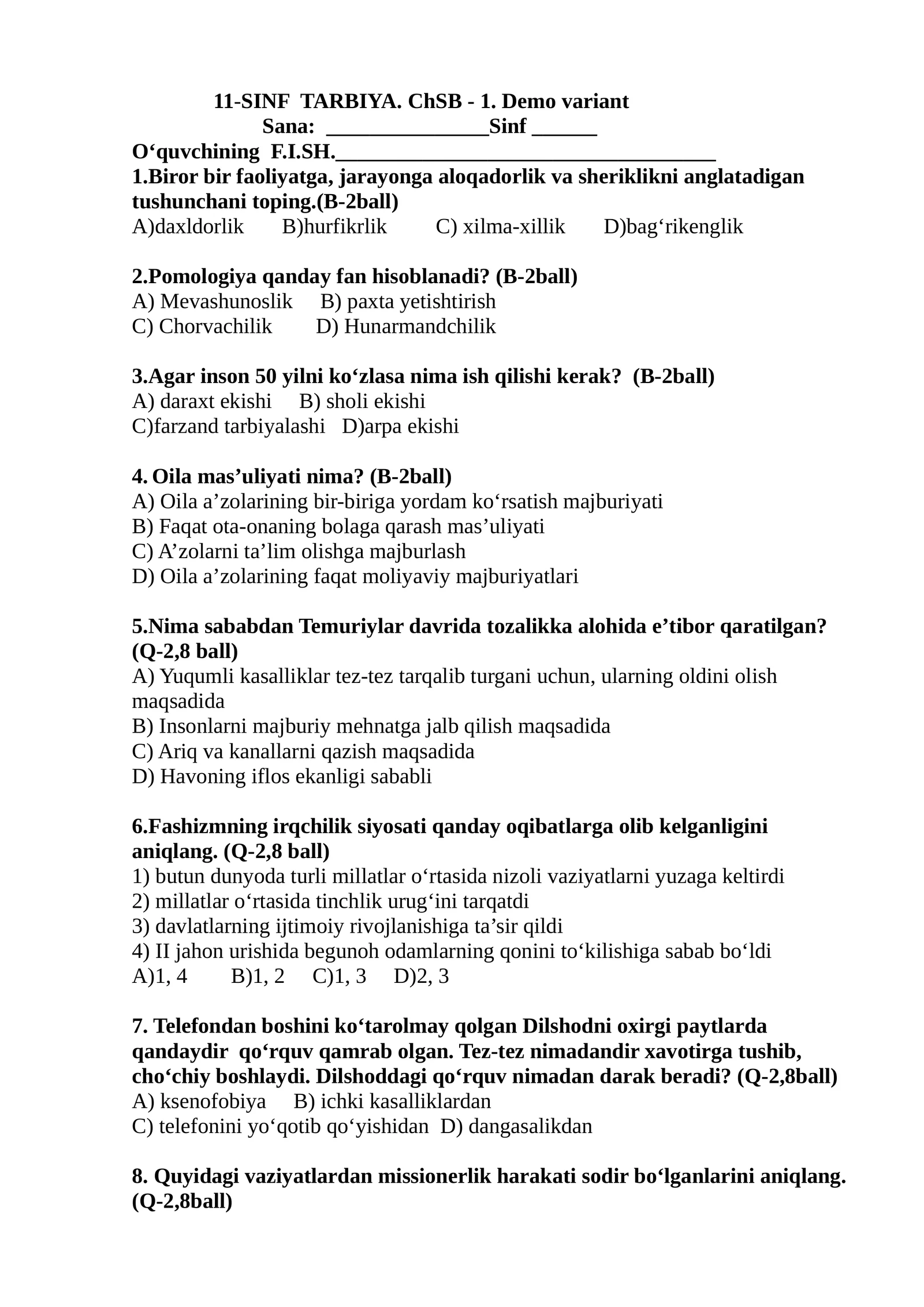 11-SINF TARBIYA. ChSB - 1. Demo variant