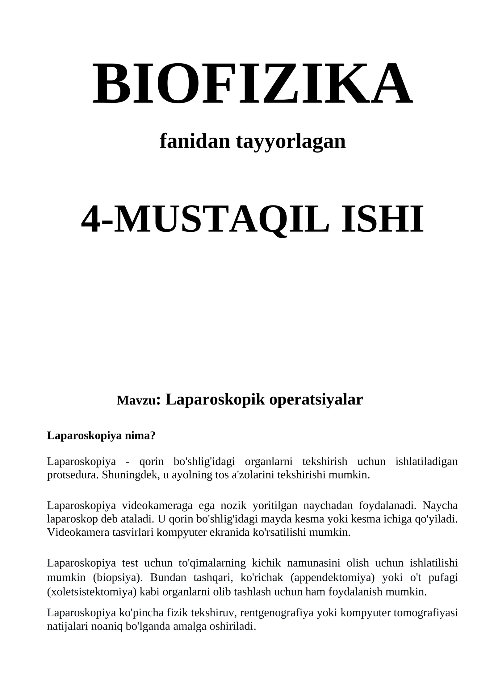 Laparoskopik operatsiyalar