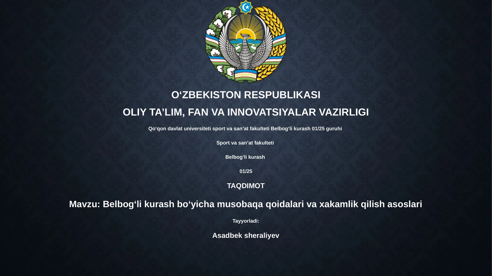 Belbog‘li kurash bo‘yicha musobaqa qoidalari va xakamlik qilish asoslari