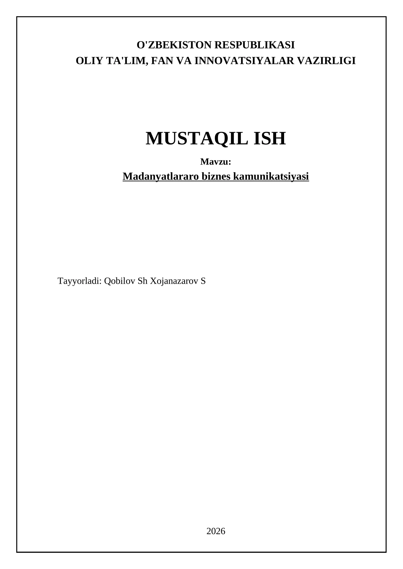 Madanyatlararo biznes kamunikatsiyasi