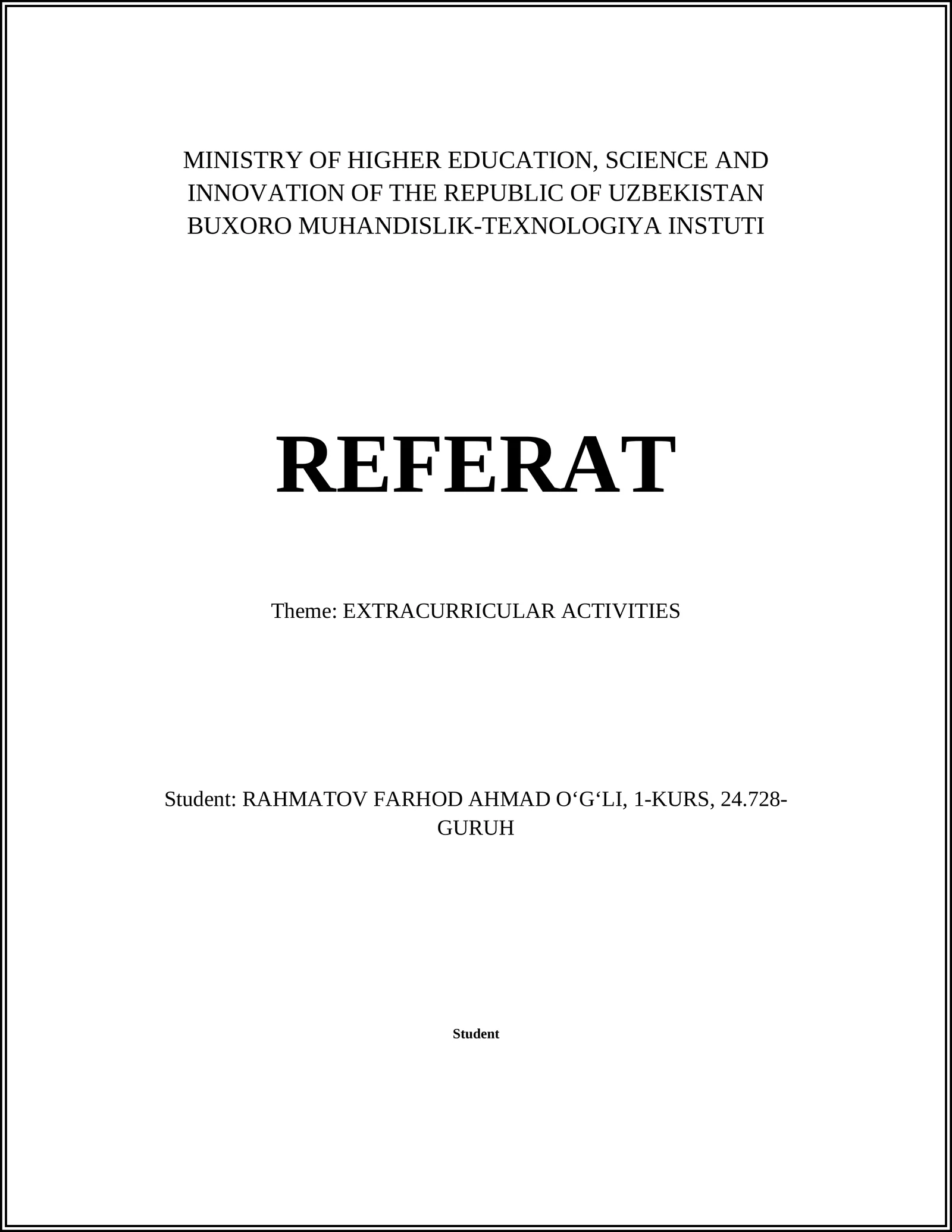 REFERAT Theme: EXTRACURRICULAR ACTIVITIES