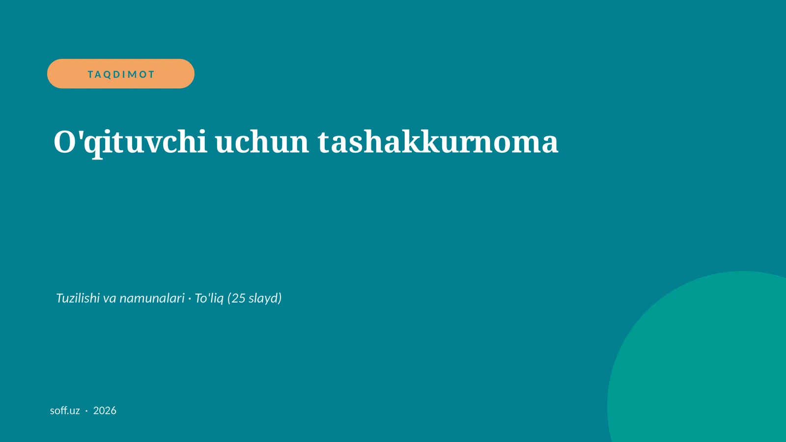 O'qituvchi uchun tashakkurnoma