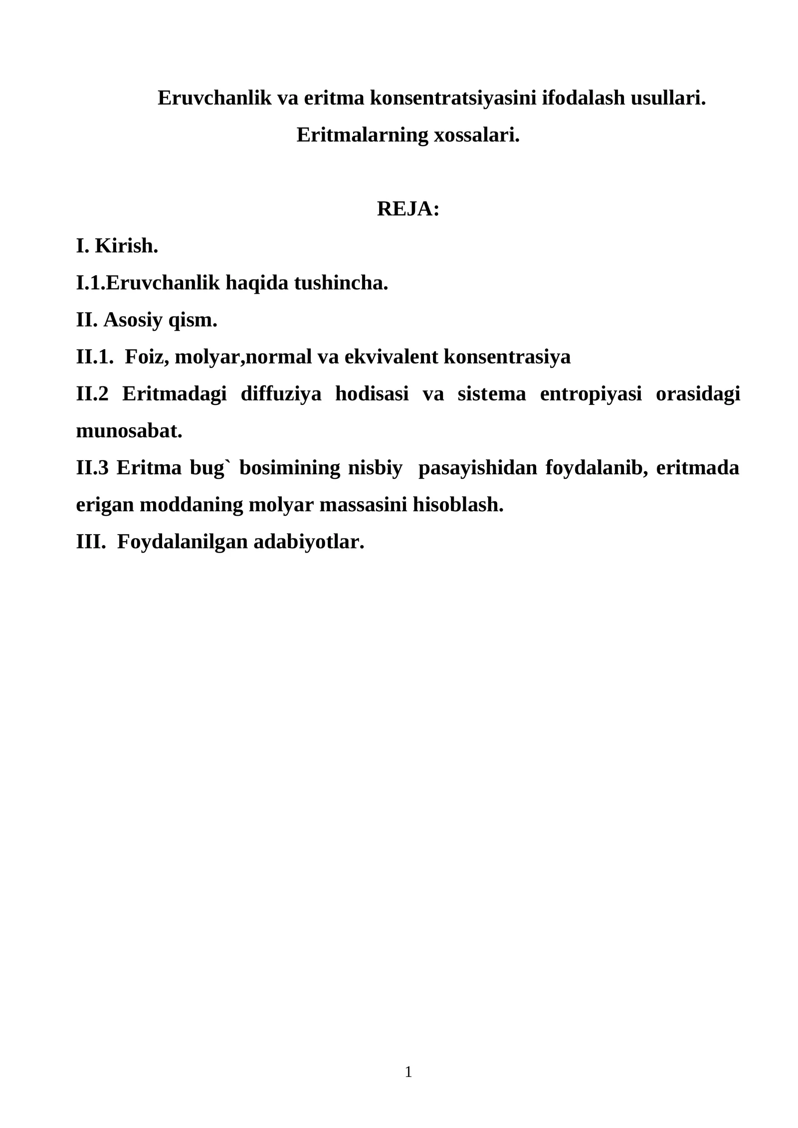 Eruvchanlik va eritma konsentratsiyasini ifodalash usullari