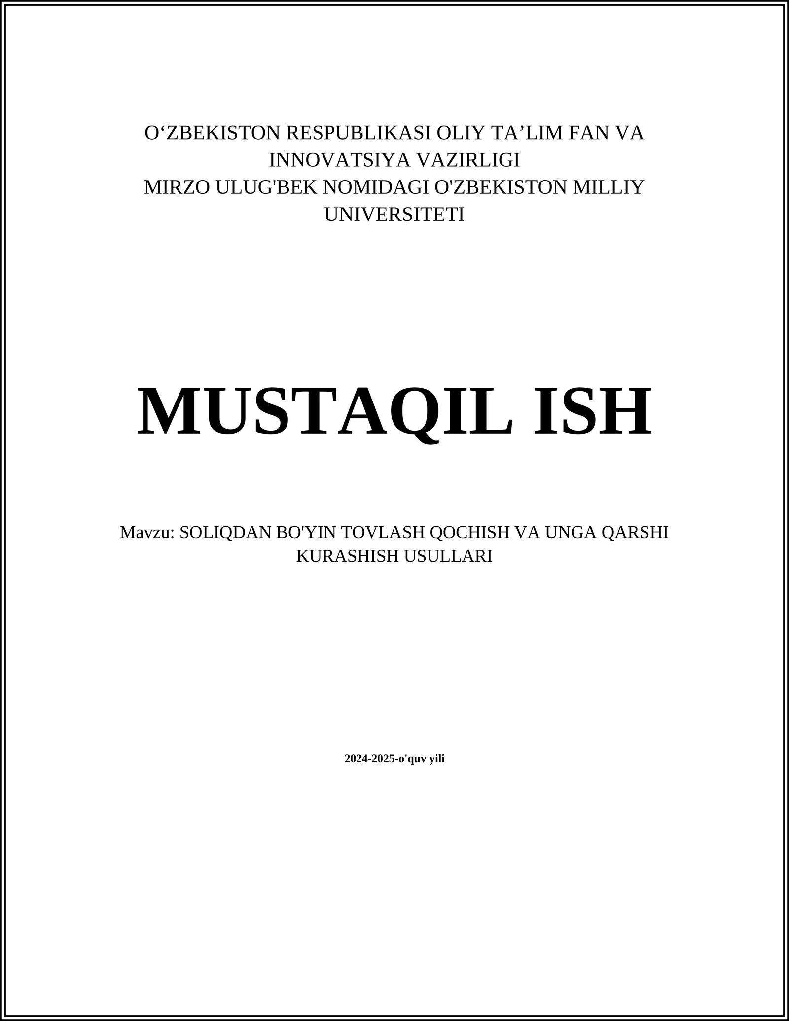 SOLIQDAN BO'YIN TOVLASH QOCHISH VA UNGA QARSHI KURASHISH USULLARI