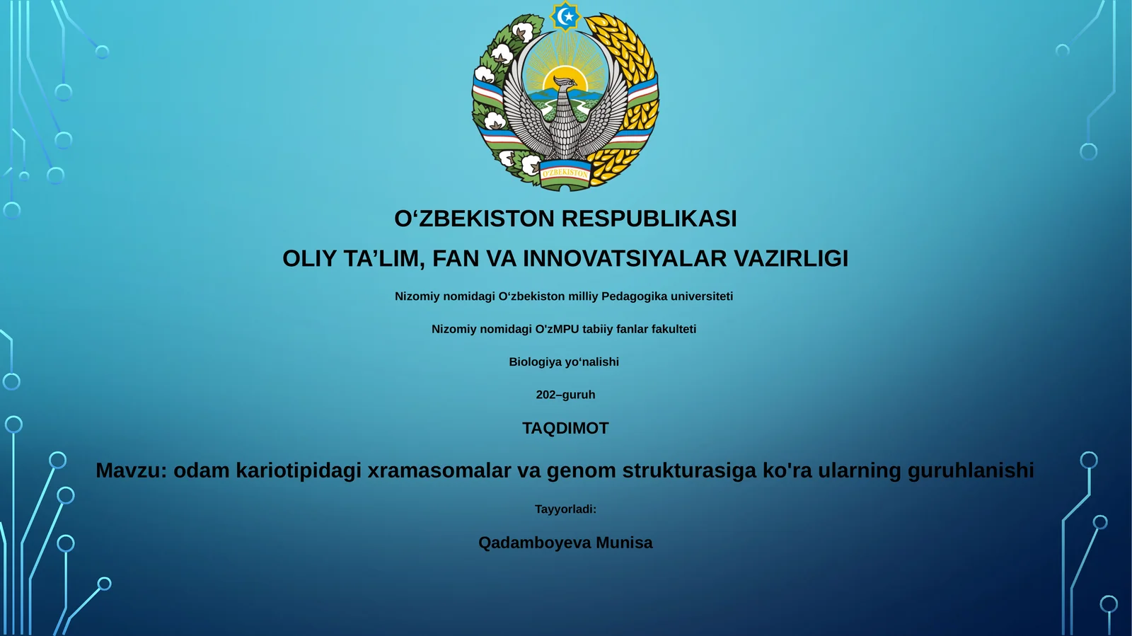 odam kariotipidagi xramasomalar va genom strukturasiga ko'ra ularning guruhlanishi