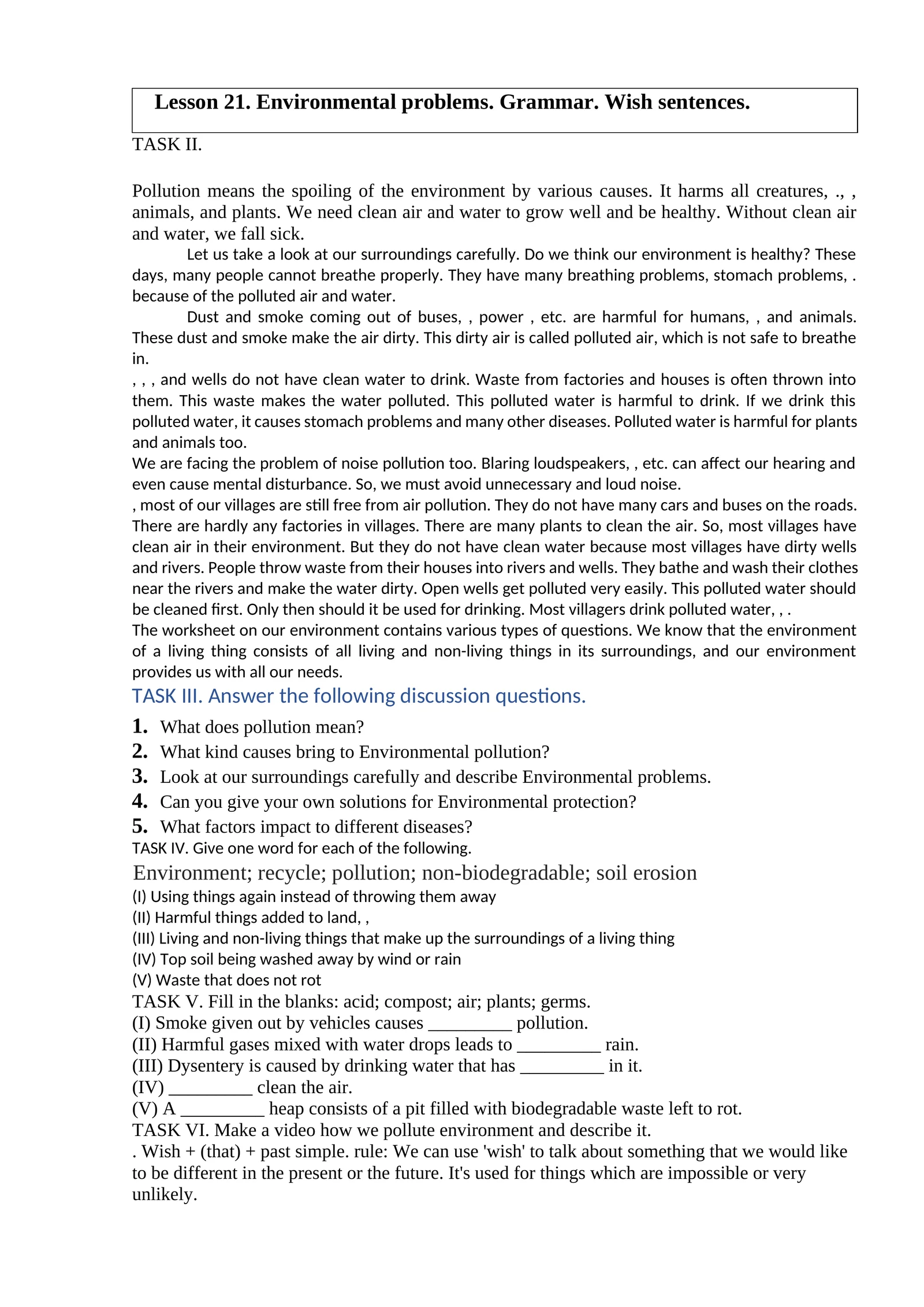 Lesson 21. Environmental problems