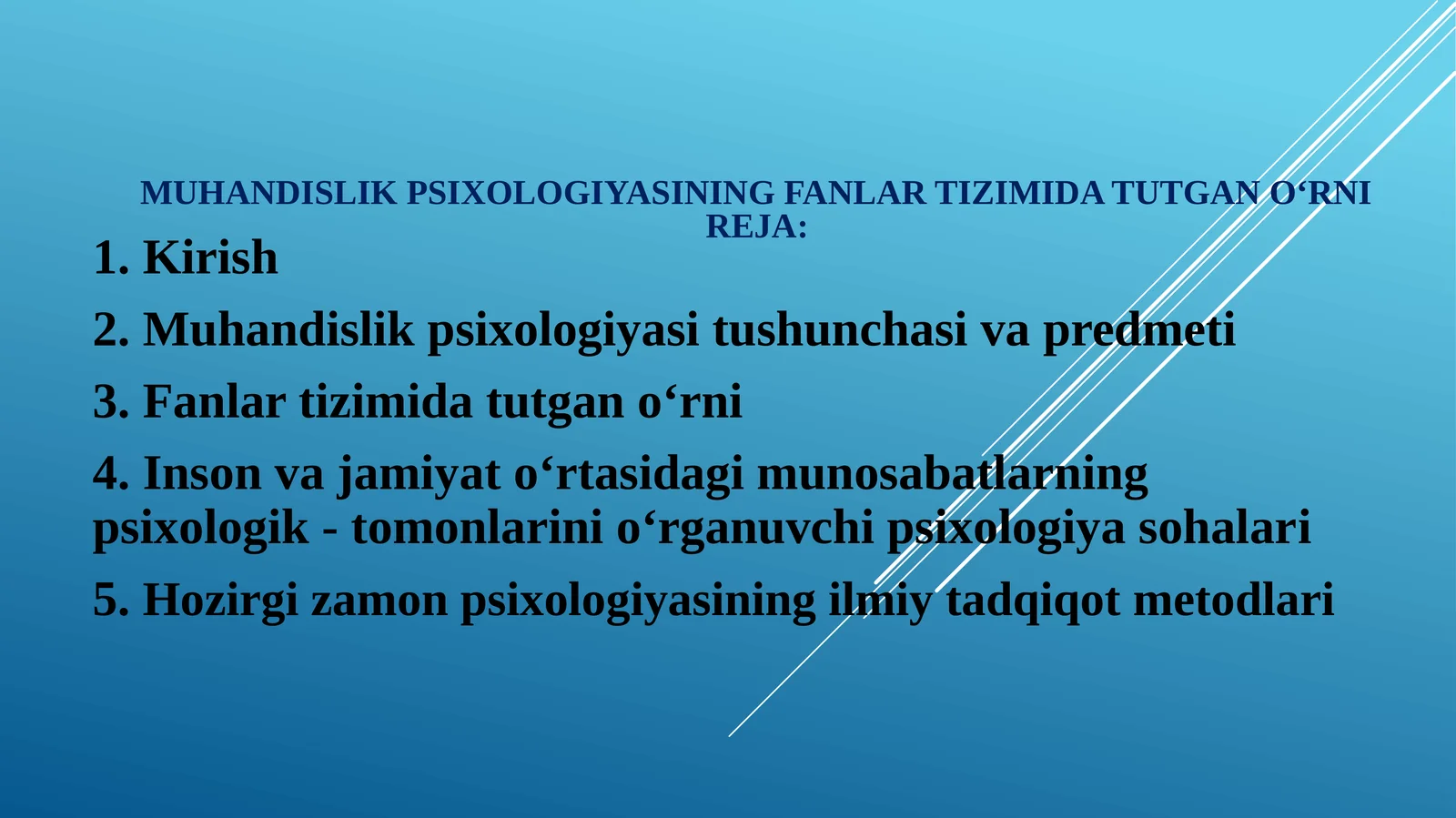 Muhandislik psixologiyasining fanlar tizimidagi o‘rni