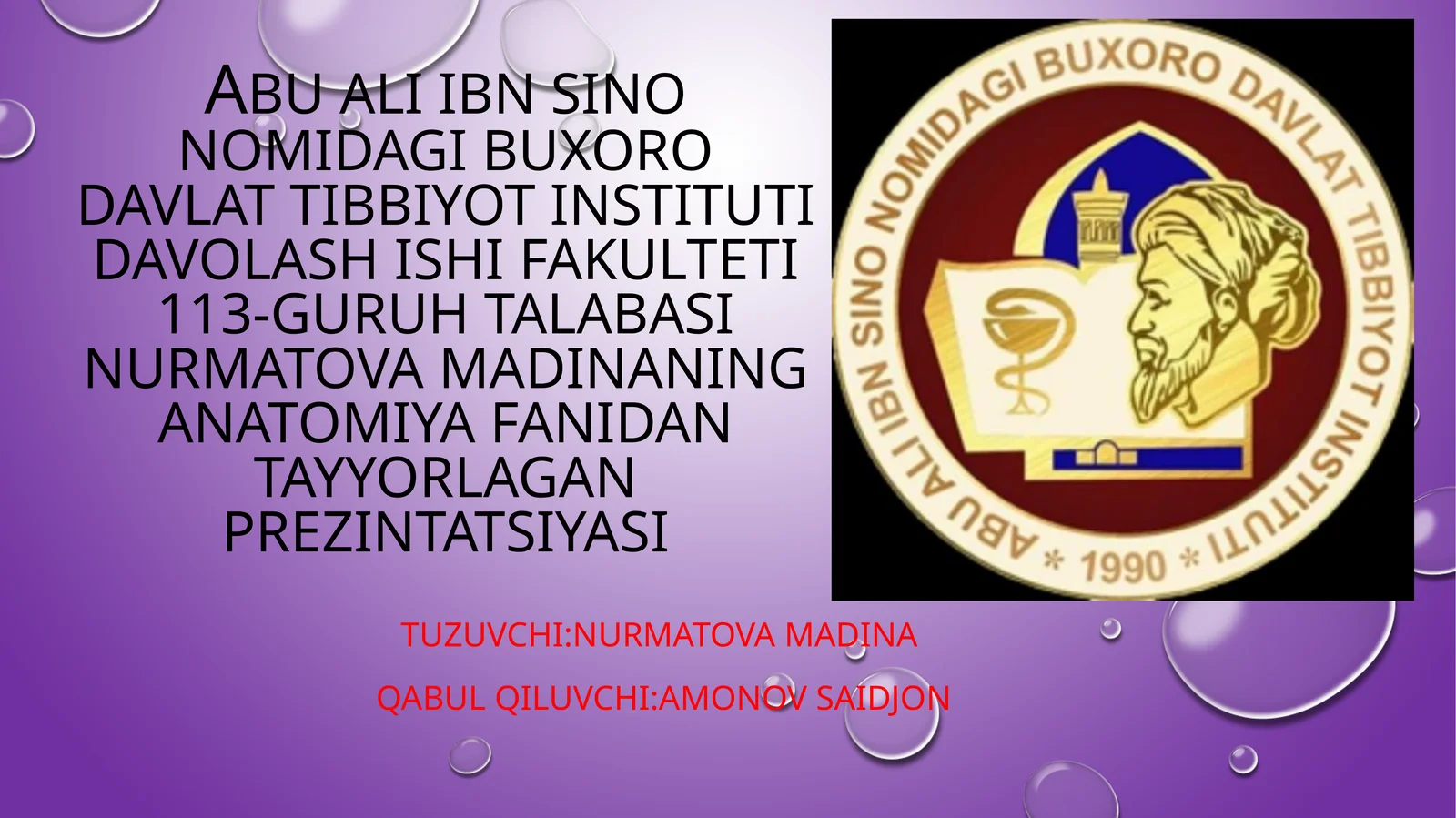 Anatomiya fanidan tayyorlangan prezentatsiyasi