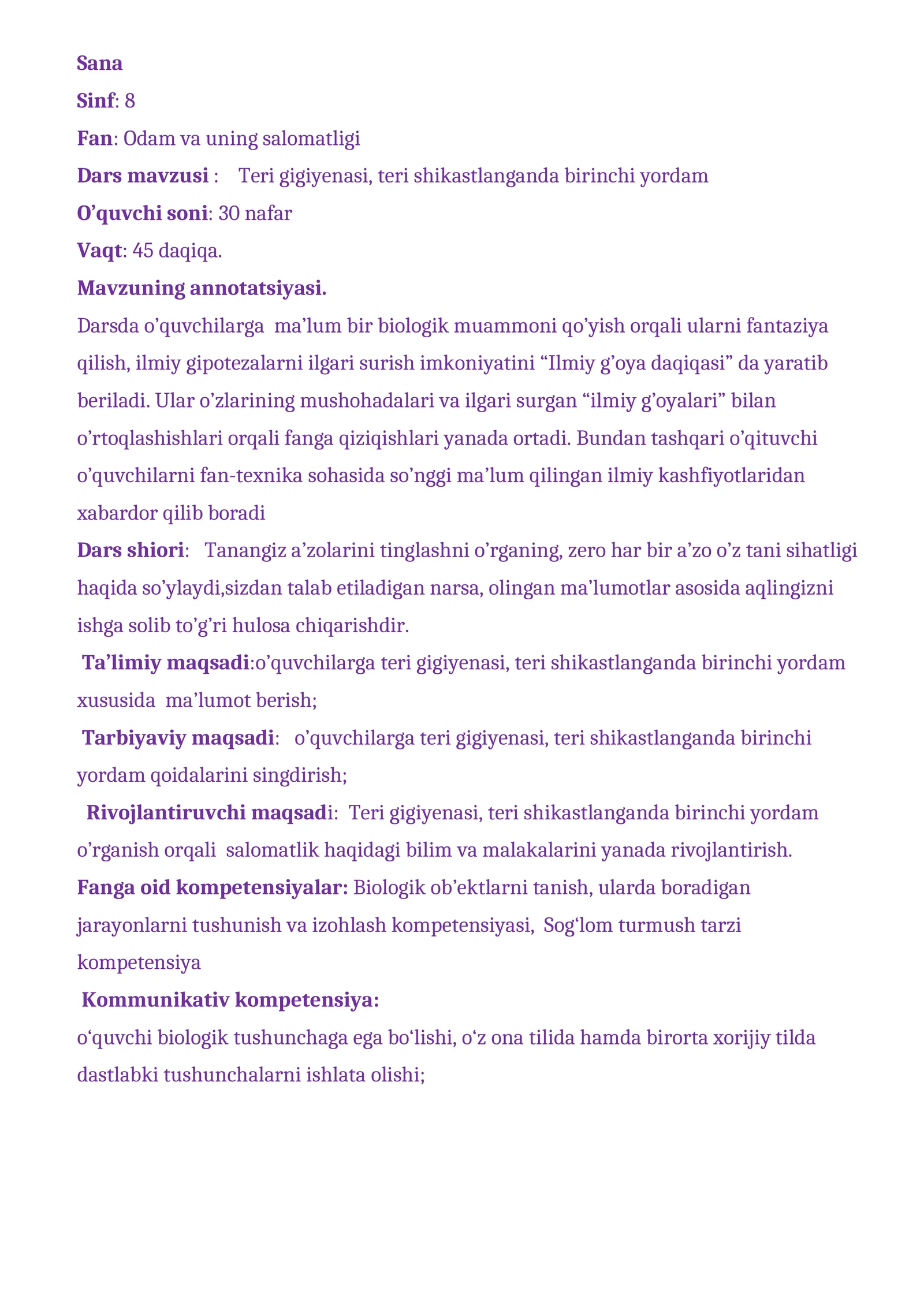 Teri gigiyenasi, teri shikastlanganda birinchi yordam ko‘rsatish