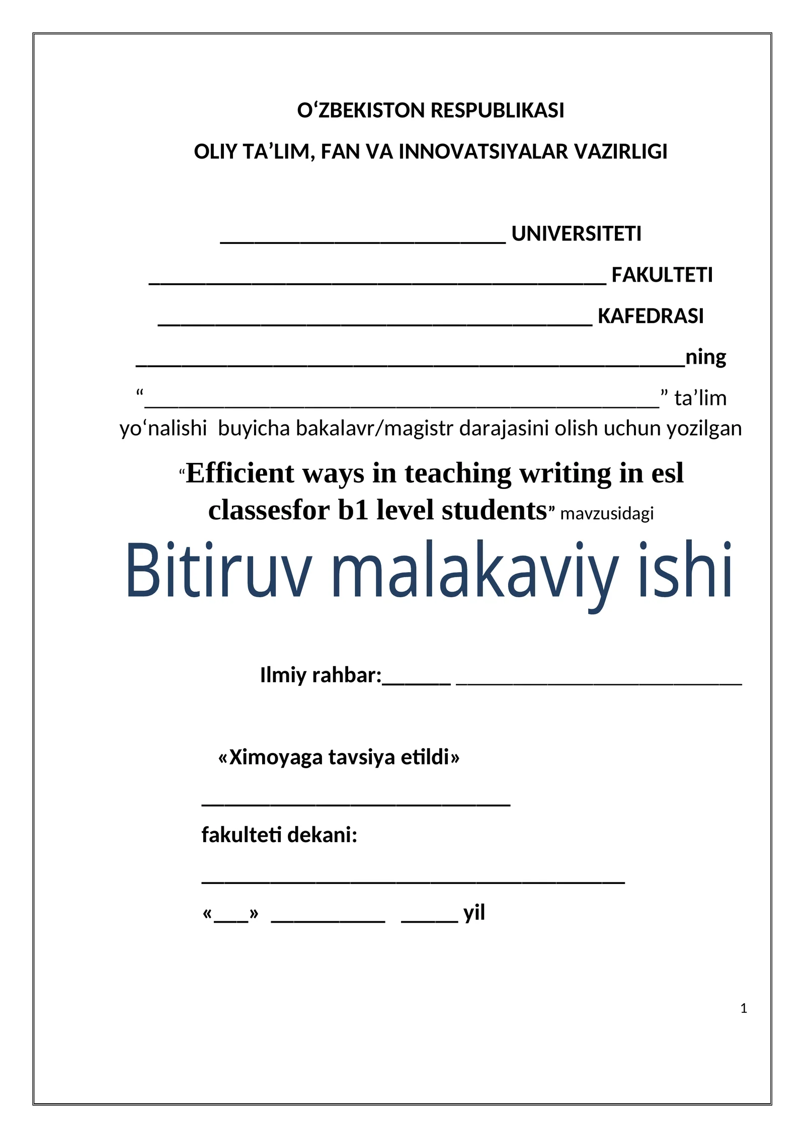 Efficient ways in teaching writing in esl classesfor b1 level students