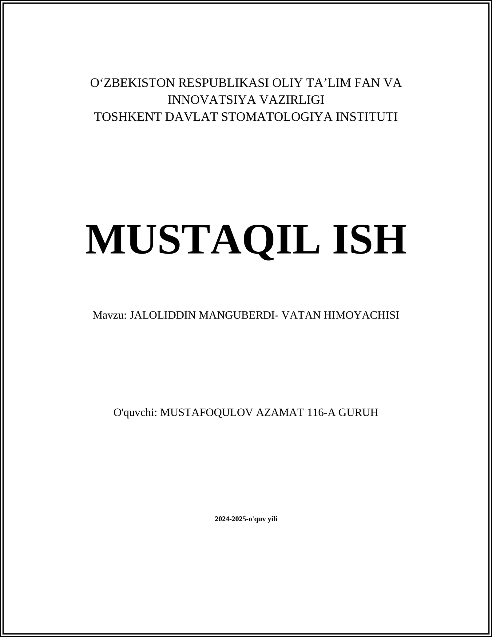 JALOLIDDIN MANGUBERDI- VATAN HIMOYACHISI