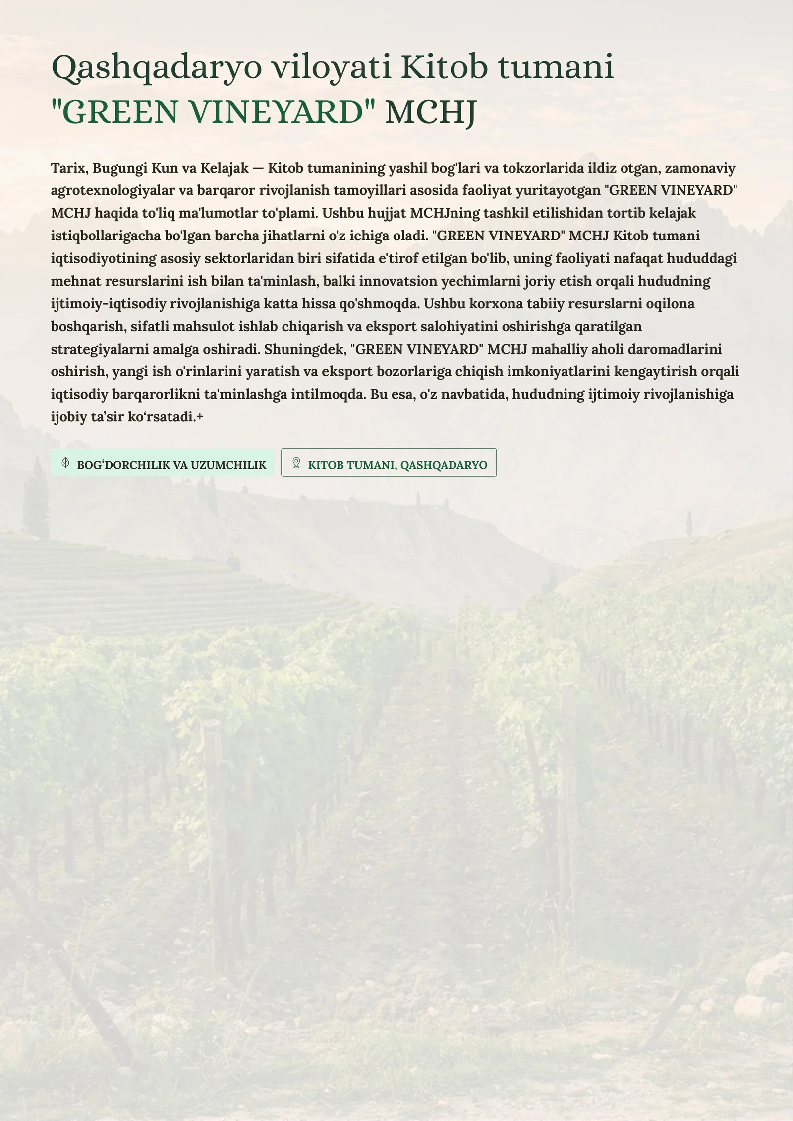 "GREEN VINEYARD" MCHJ