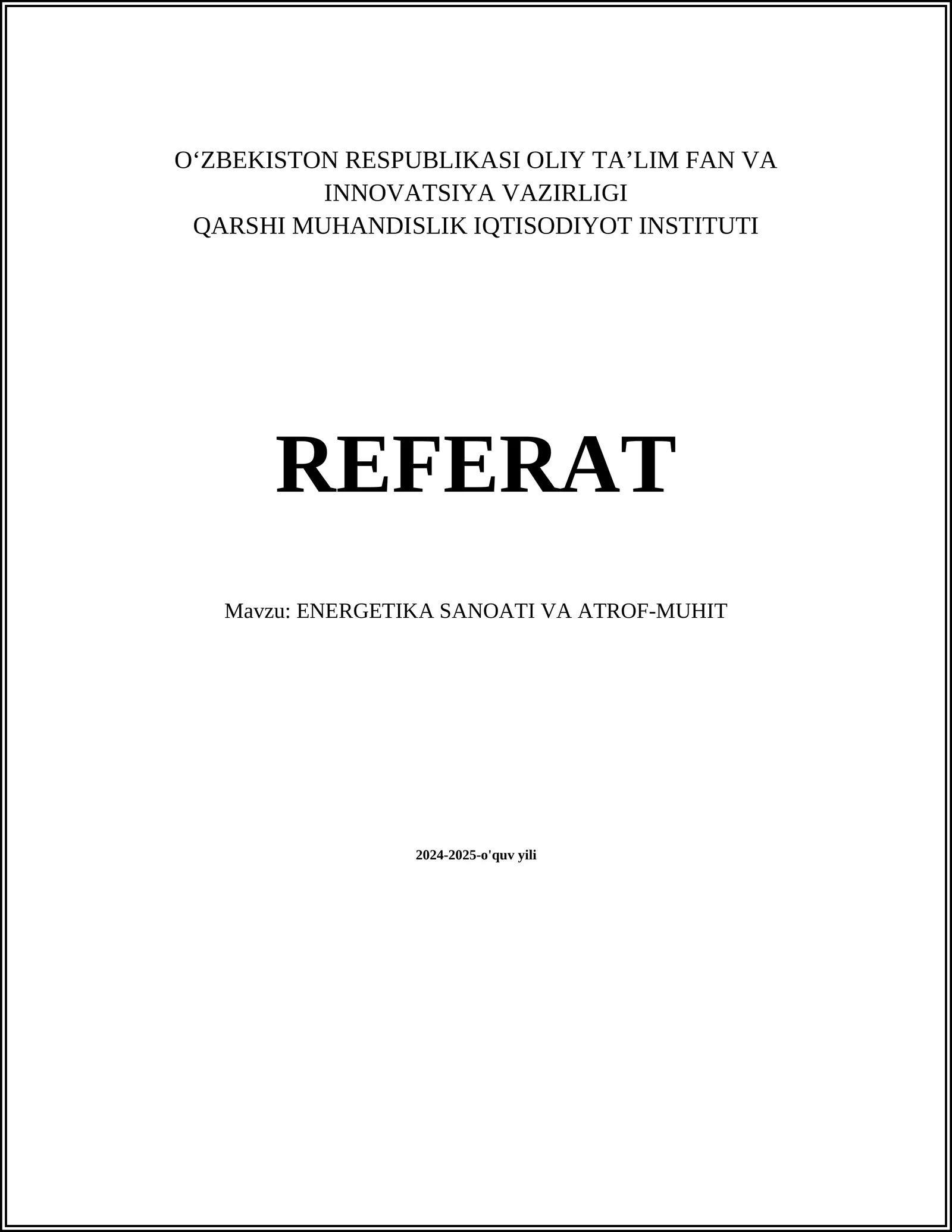 ENERGETIKA SANOATI VA ATROF-MUHIT