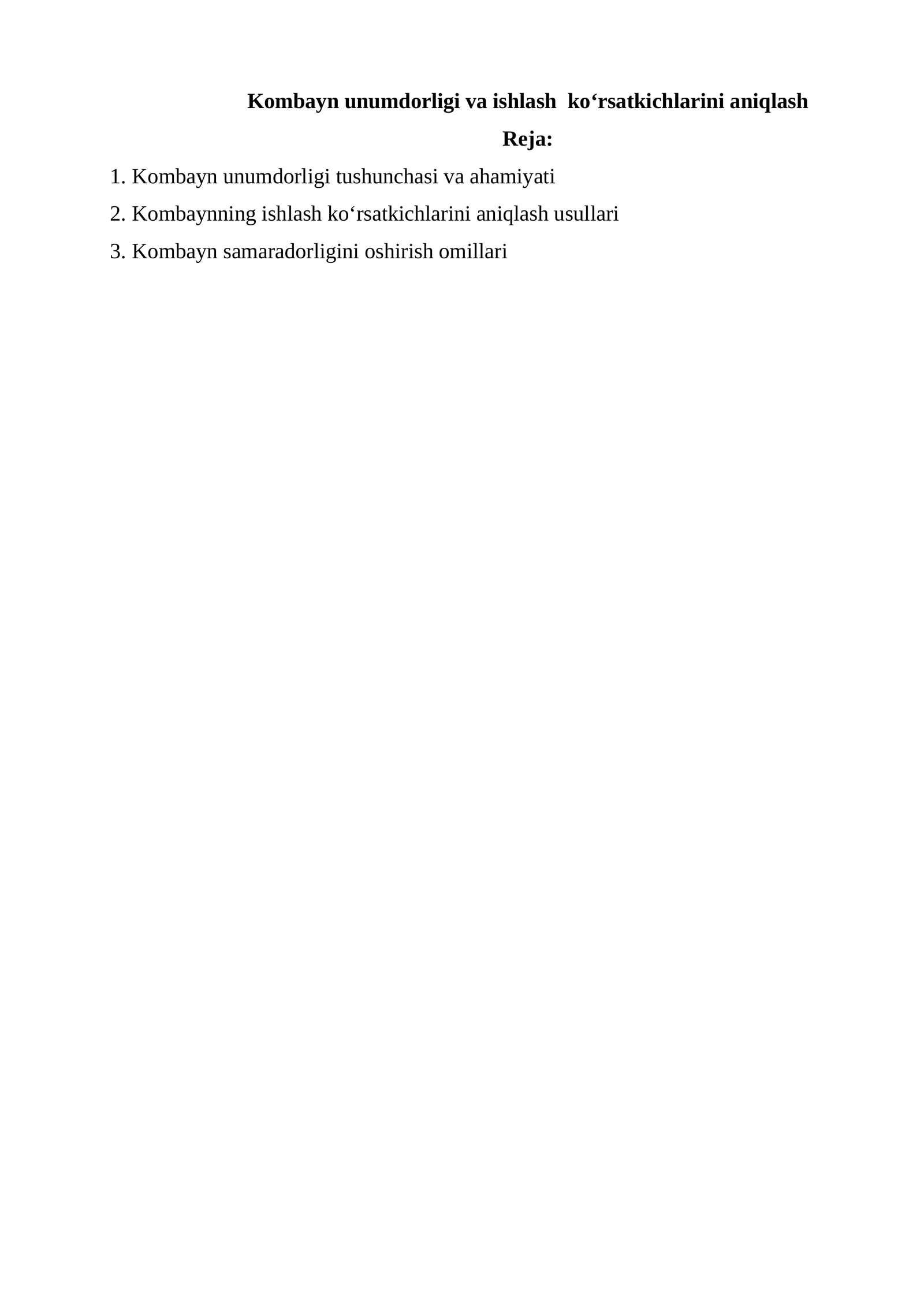 Kombayn unumdorligi va ishlash koʻrsatkichlarini aniqlash