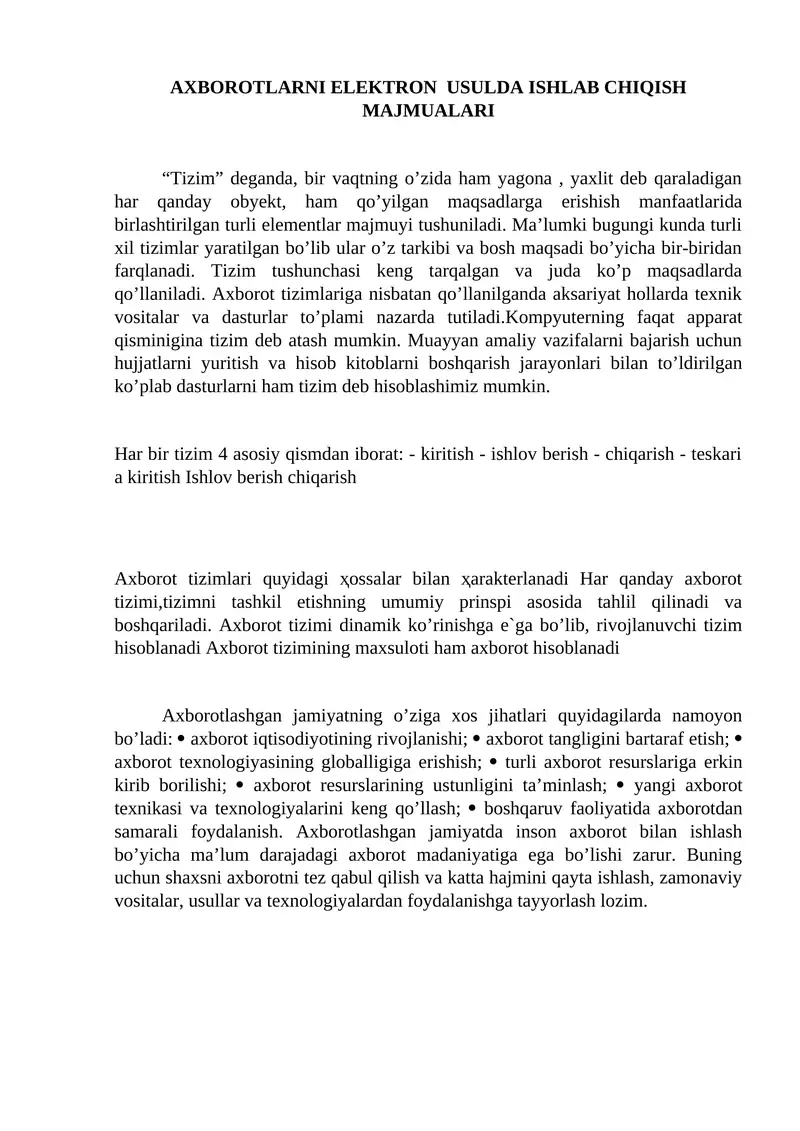 AXBOROTLARNI ELEKTRON USULDA ISHLAB CHIQISH MAJMUALARI