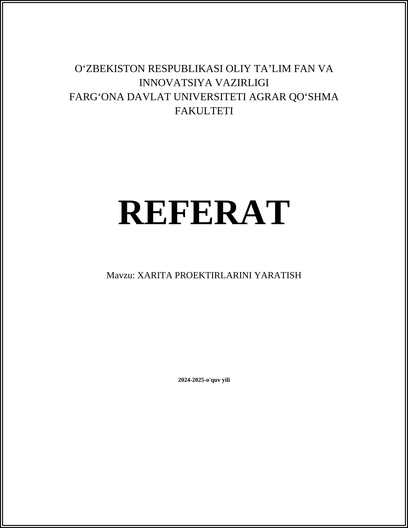 XARITA PROEKTIRLARINI YARATISH