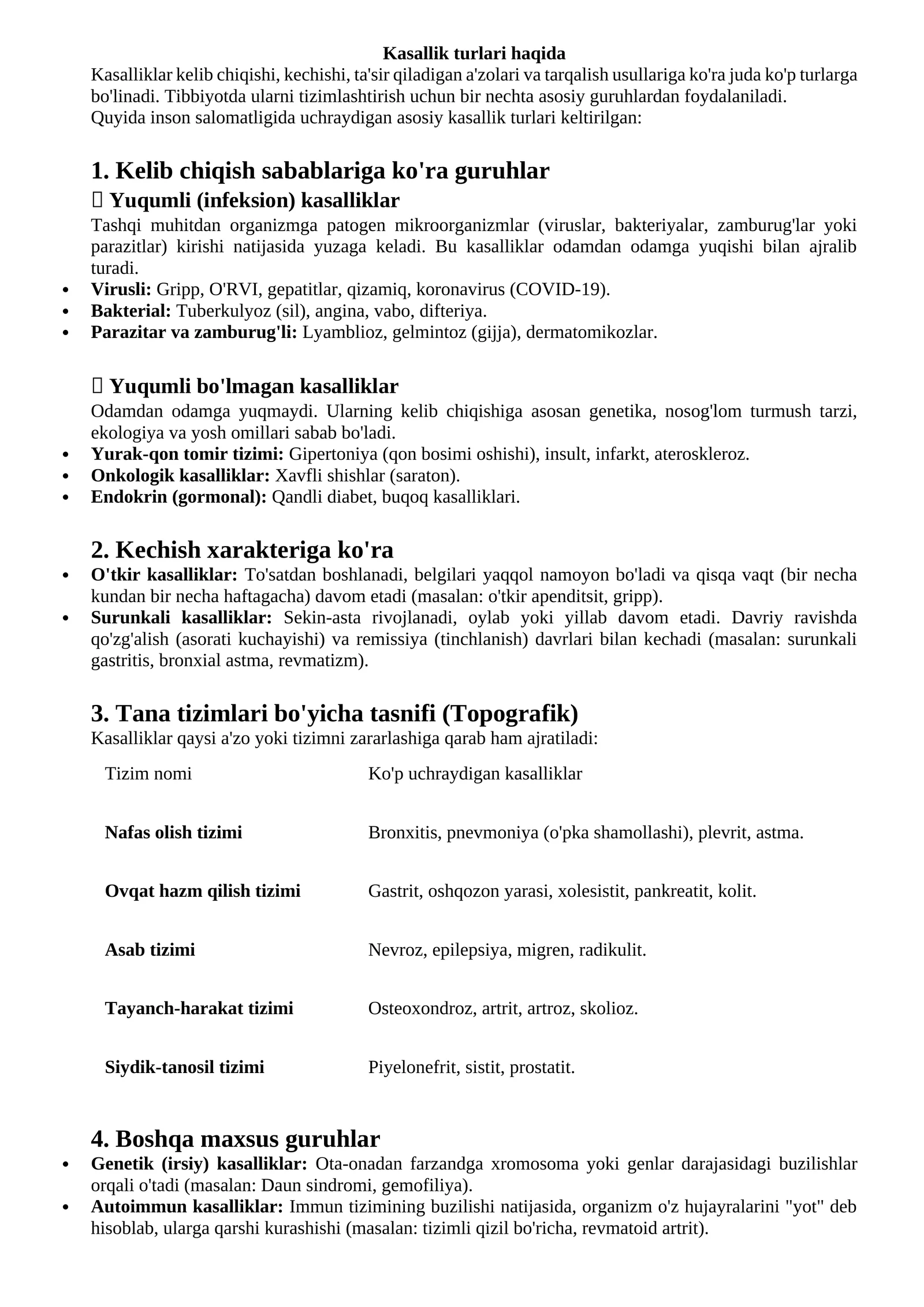 Kasallik turlari haqida
