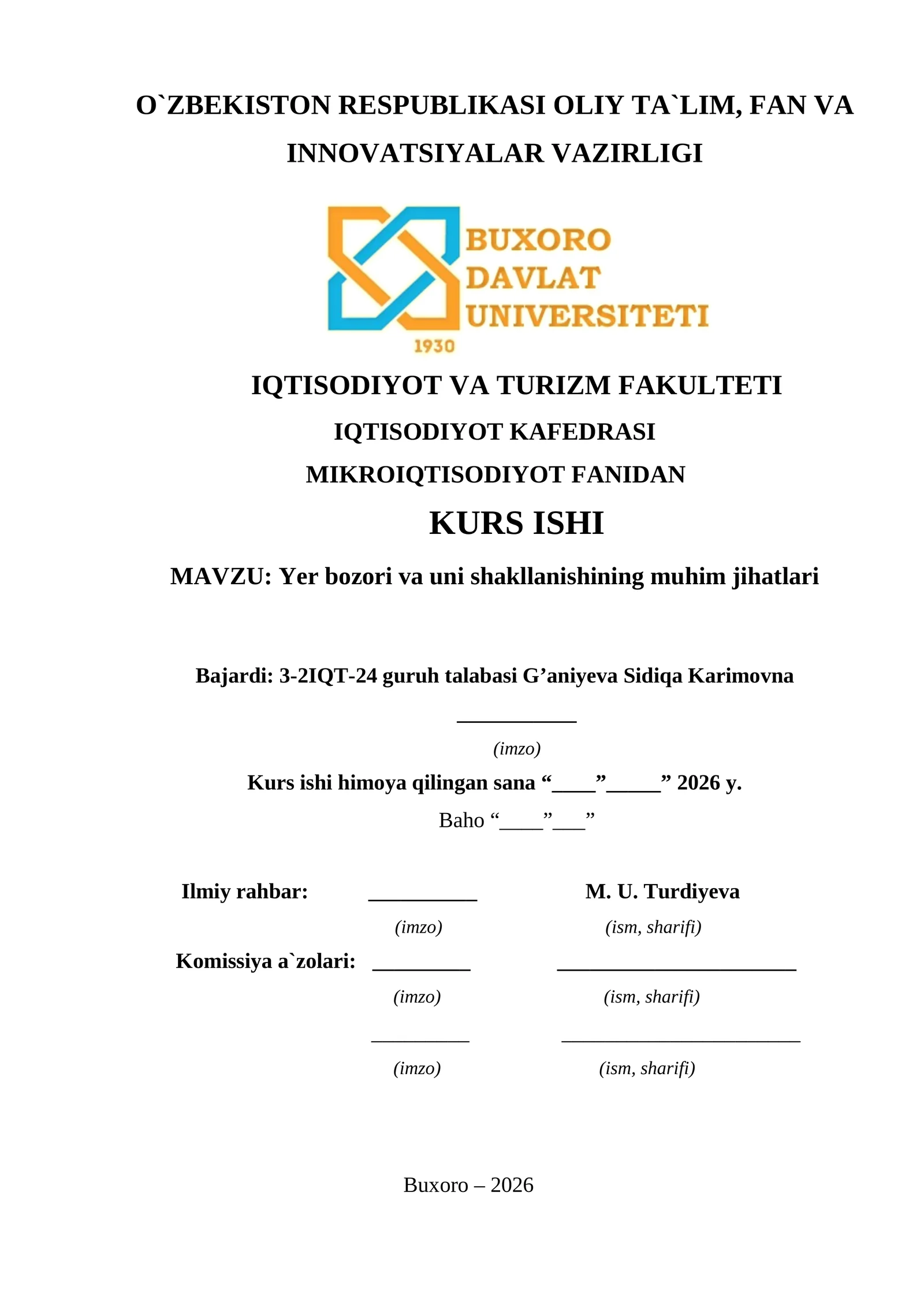 Yer bozori va uni shakllanishining muhim jihatlari