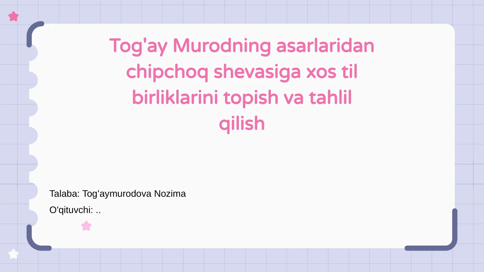 Tog'ay Murodning asarlaridan chipchoq shevasiga xos til birliklarini topish va tahlil qilish