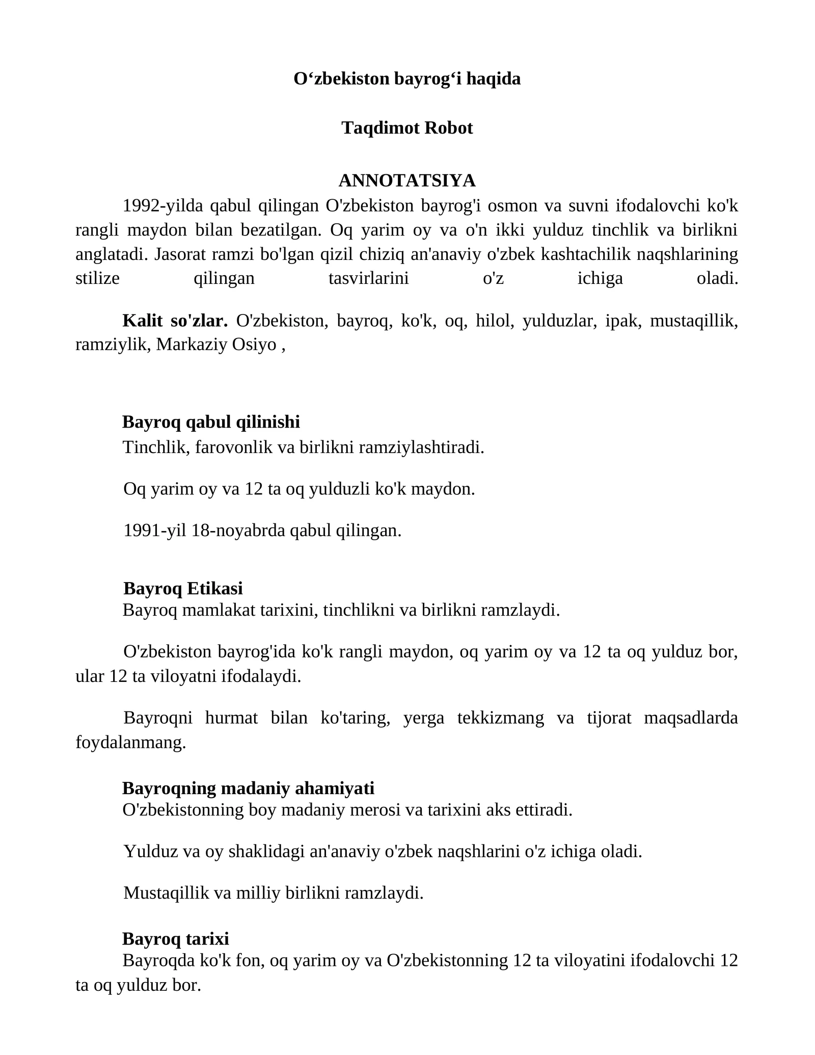 O'zbekiston bayrog'i haqida