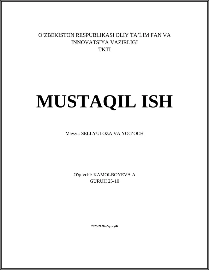 SELLYULOZA VA YOGʻOCH