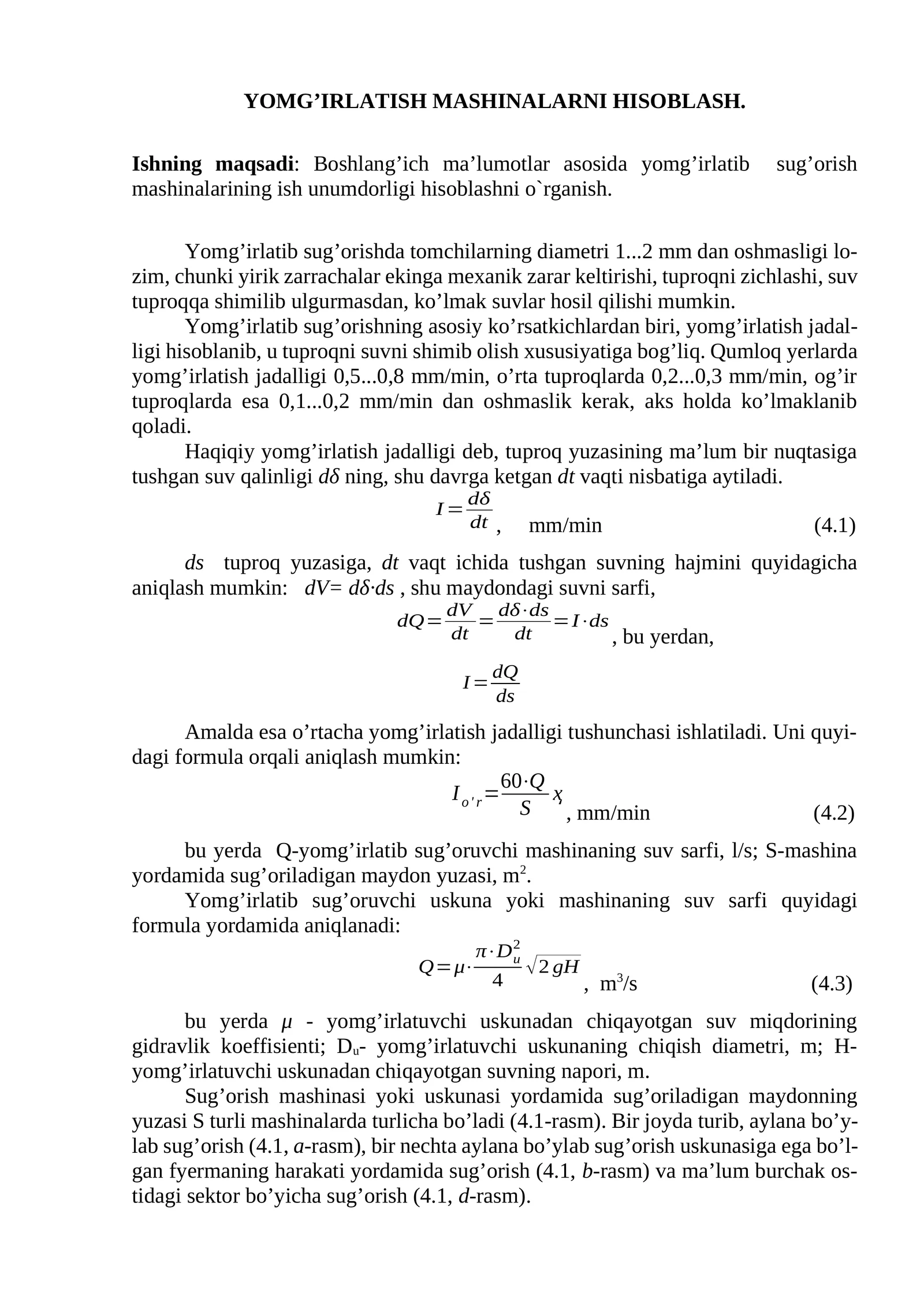 YOMG’IRLATISH MASHINALARNI HISOBLASH