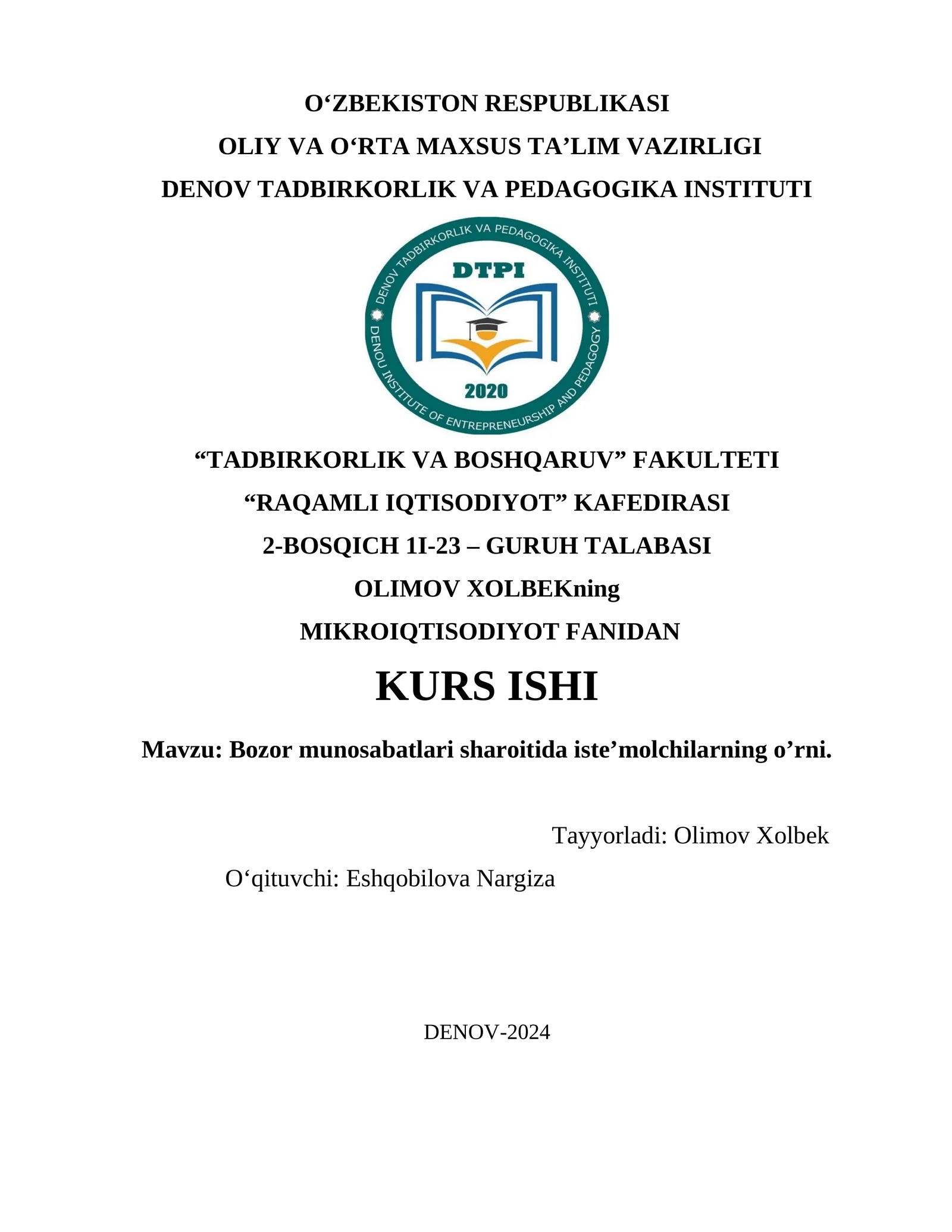 Bozor munosabatlari sharoitida iste’molchilarning o’rni