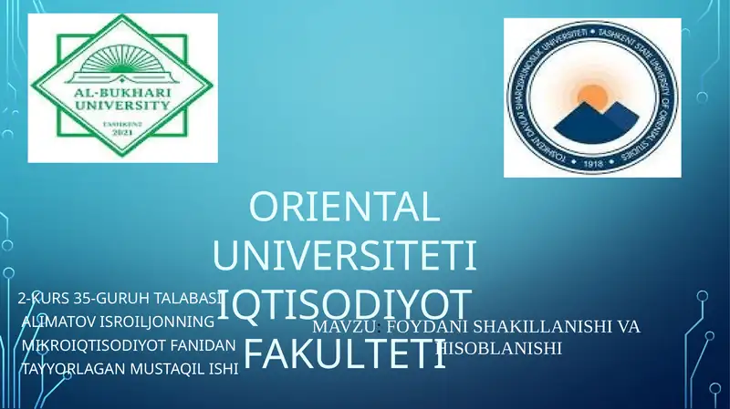 ALIMATOV ISROILJON MIKROIQTISODIYOT FANI