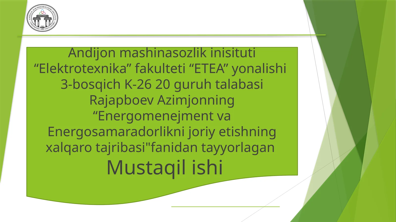 Past quvvatli senxron dvigatelining energiya tejamkorligini tadqiq qilish