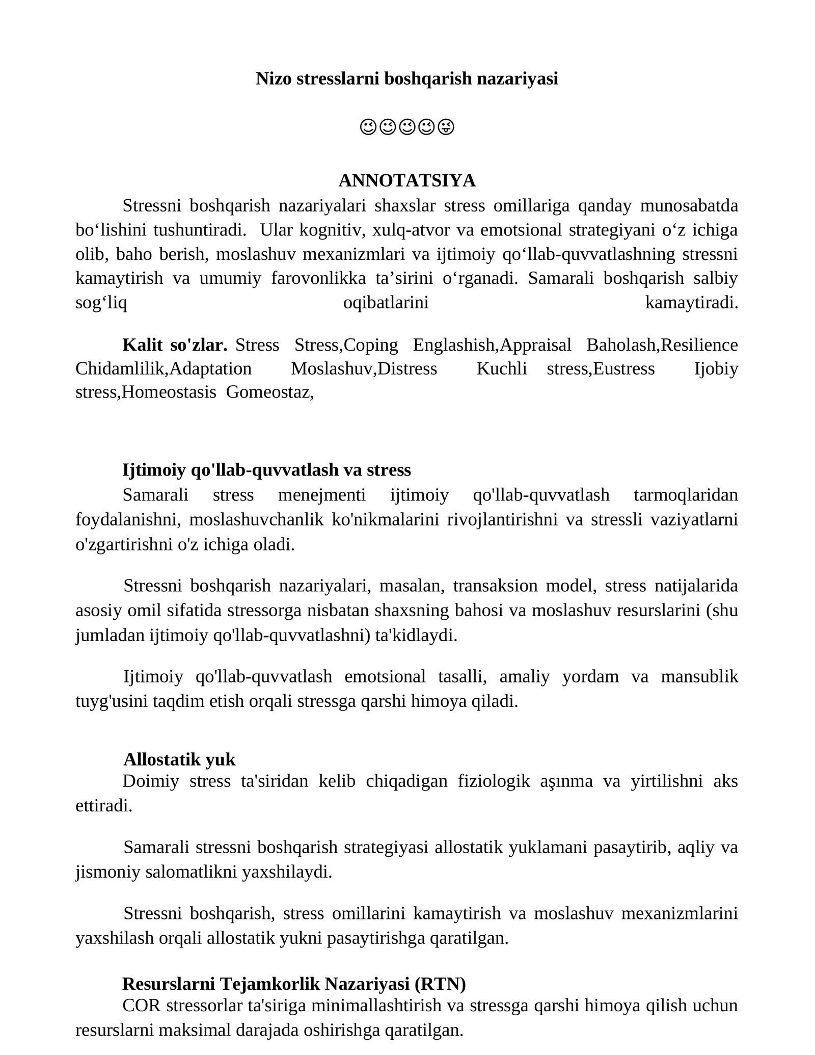 Nizo stresslarni boshqarish nazariyasi