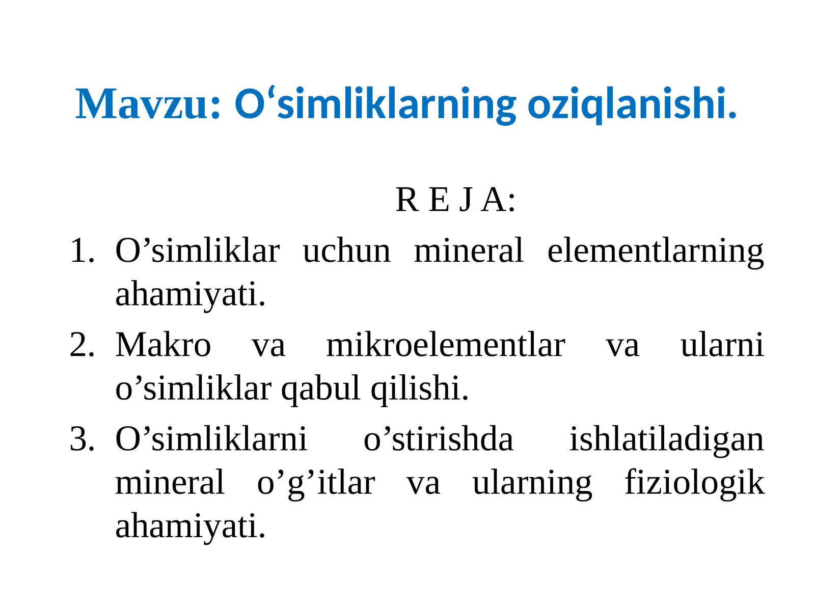 O‘simliklarning оziqlanishi