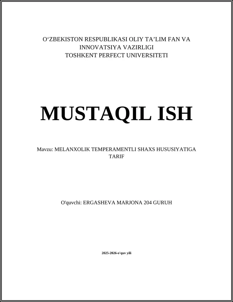 Melanxolik temperamenti ta'rifi va asosiy belgilar